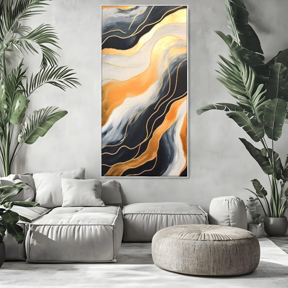Tablou Canvas Premium LuxCanva® A1653, Valuri Aurii , Room, Decorativ, Cromatic, Abstract, Living, Culori Vibrante