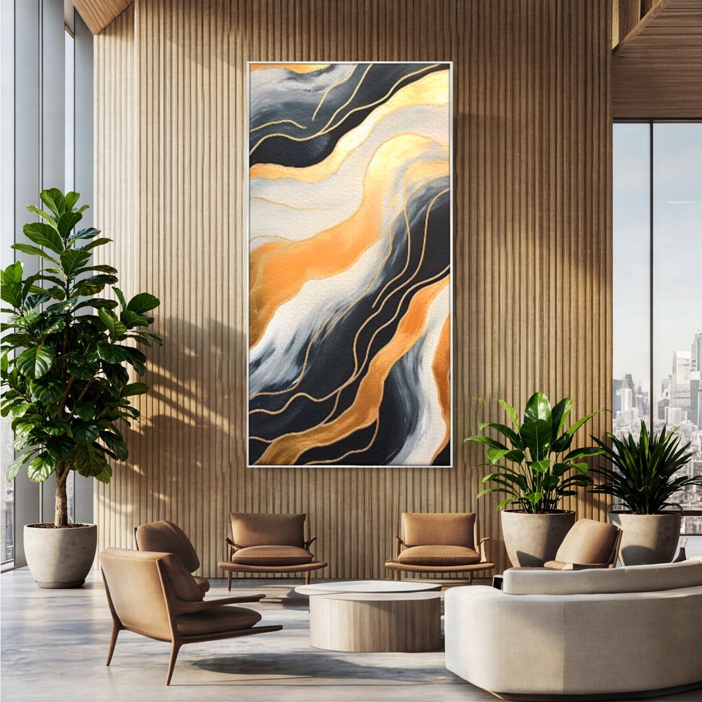 Tablou Canvas Premium LuxCanva® A1653, Valuri Aurii , Room, Decorativ, Cromatic, Abstract, Living, Culori Vibrante