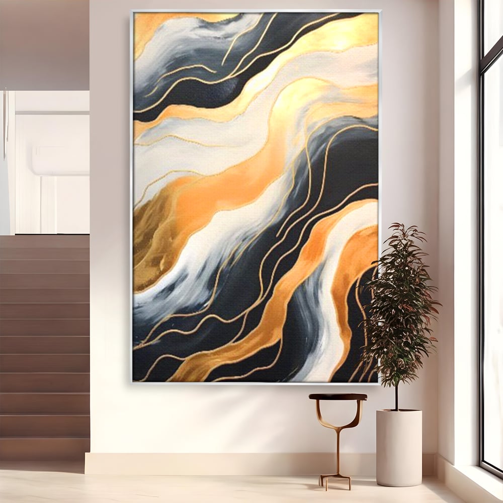 Tablou Canvas Premium LuxCanva® A1653, Valuri Aurii , Room, Decorativ, Cromatic, Abstract, Living, Culori Vibrante