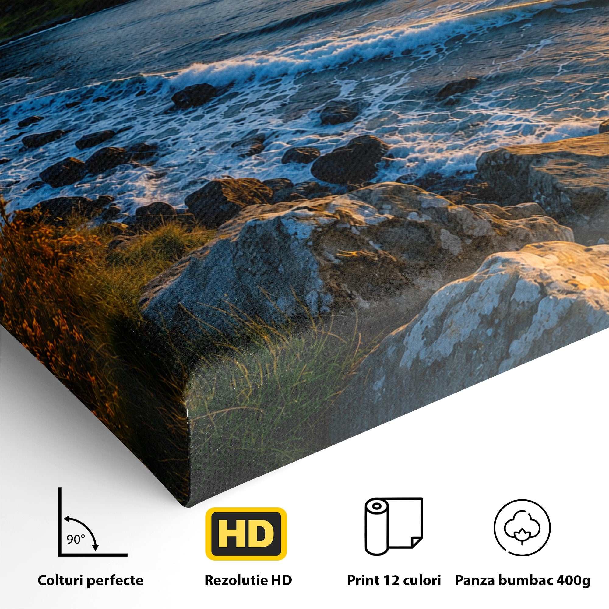 Tablou Canvas Premium LuxCanva® A1659, Apus Pe Tarmul Stancos, Apus, Tarm, Mare, Natura, Living, Culori Vibrante