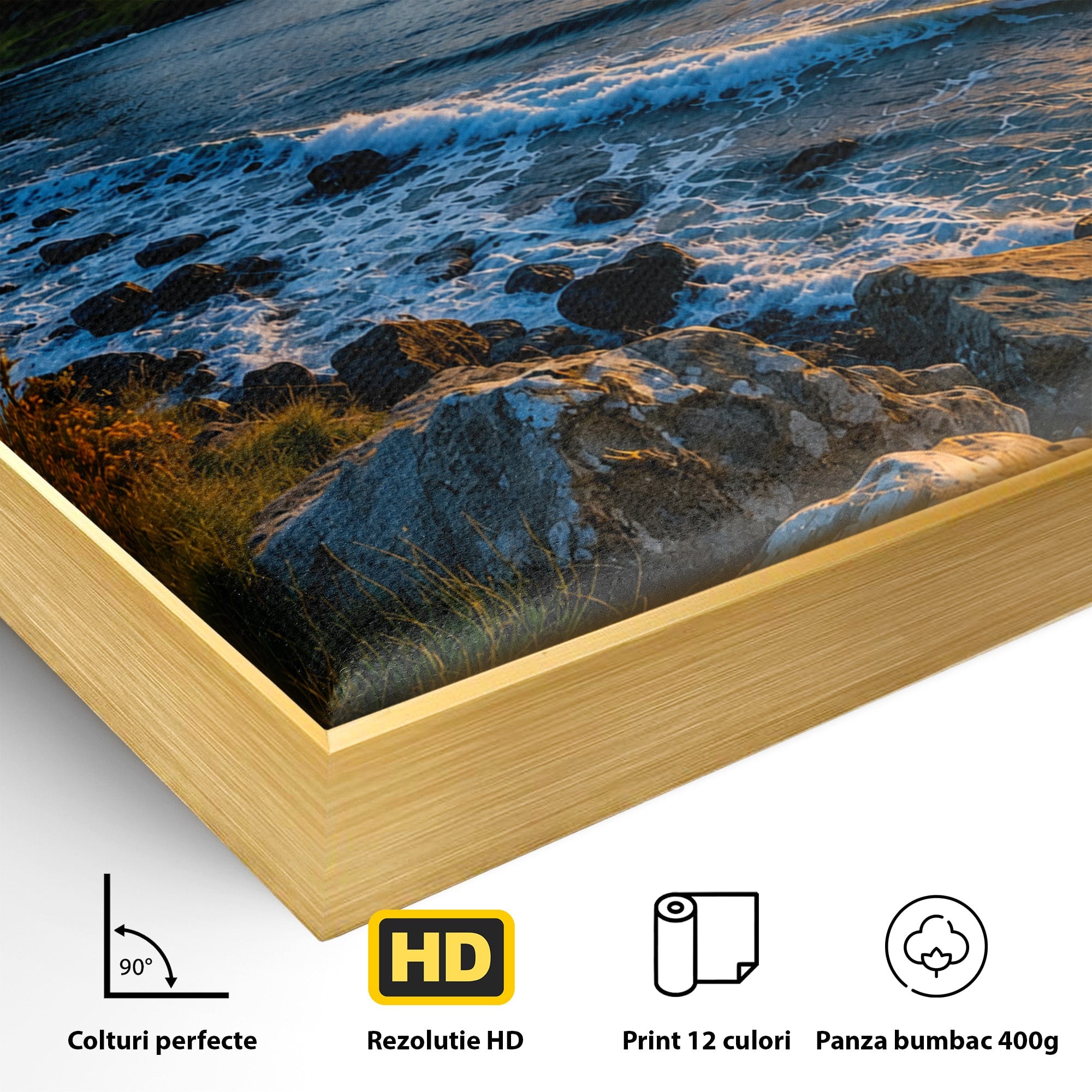 Tablou Canvas Premium LuxCanva® A1659, Apus Pe Tarmul Stancos, Apus, Tarm, Mare, Natura, Living, Culori Vibrante