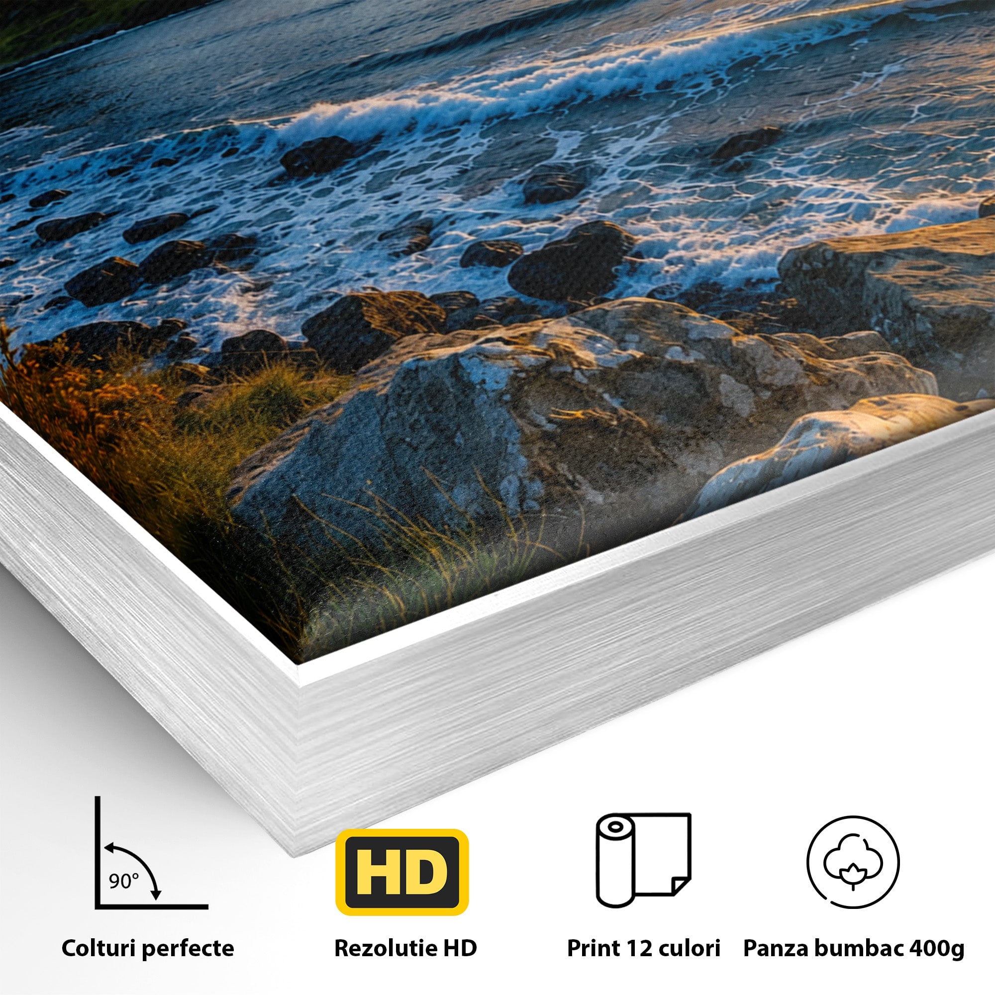 Tablou Canvas Premium LuxCanva® A1659, Apus Pe Tarmul Stancos, Apus, Tarm, Mare, Natura, Living, Culori Vibrante