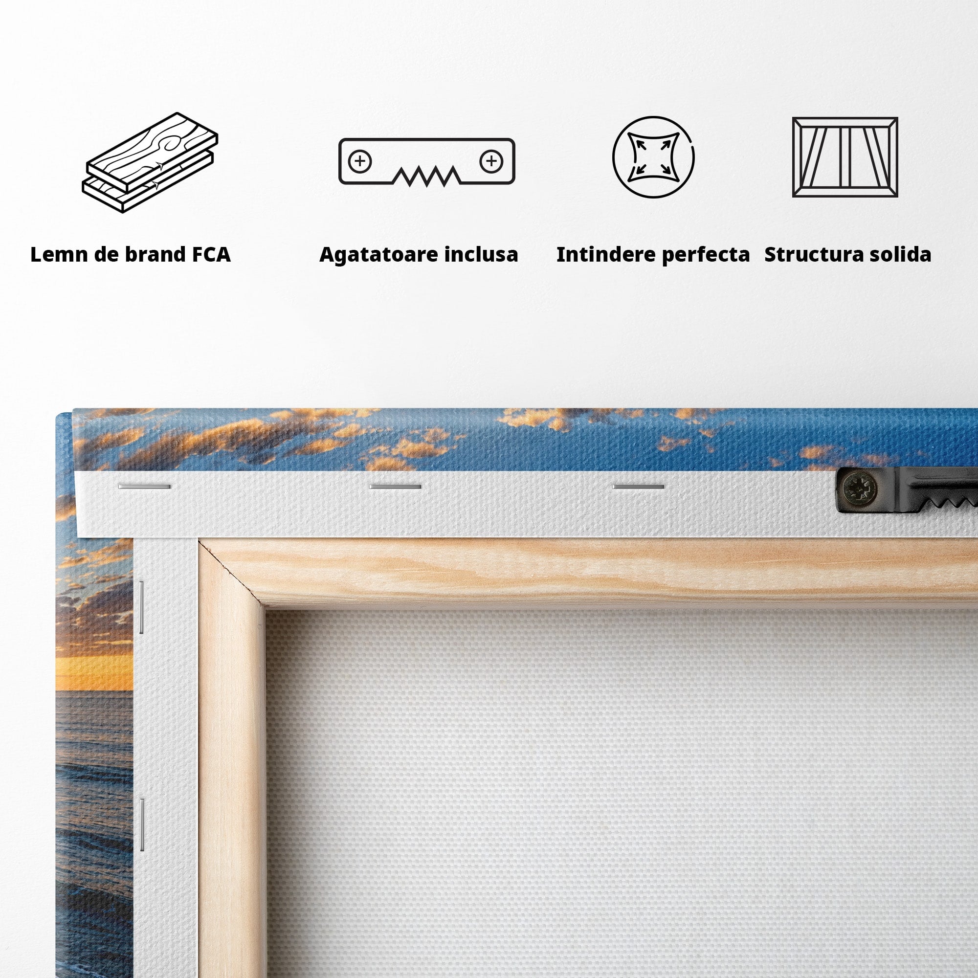 Tablou Canvas Premium LuxCanva® A1659, Apus Pe Tarmul Stancos, Apus, Tarm, Mare, Natura, Living, Culori Vibrante