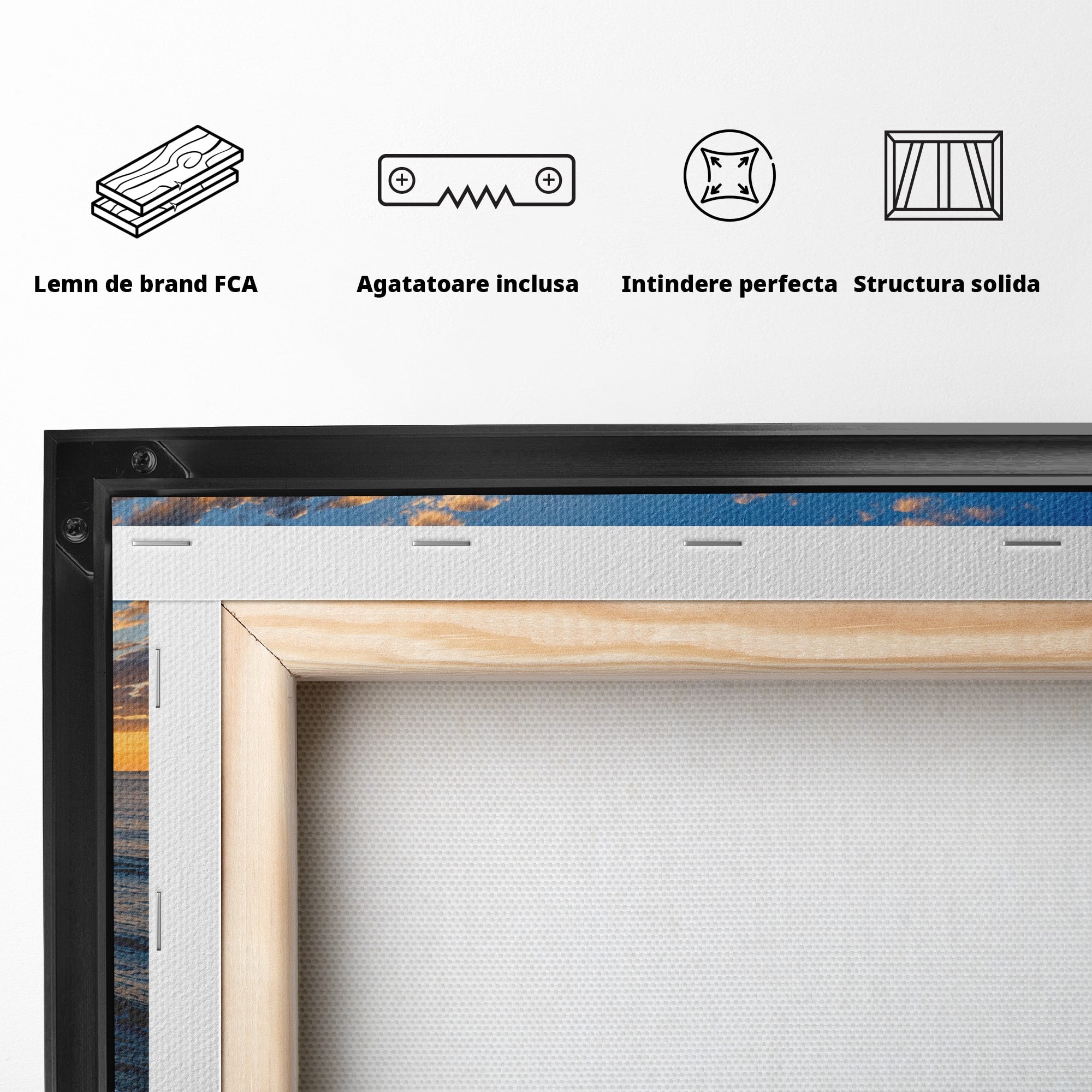Tablou Canvas Premium LuxCanva® A1659, Apus Pe Tarmul Stancos, Apus, Tarm, Mare, Natura, Living, Culori Vibrante