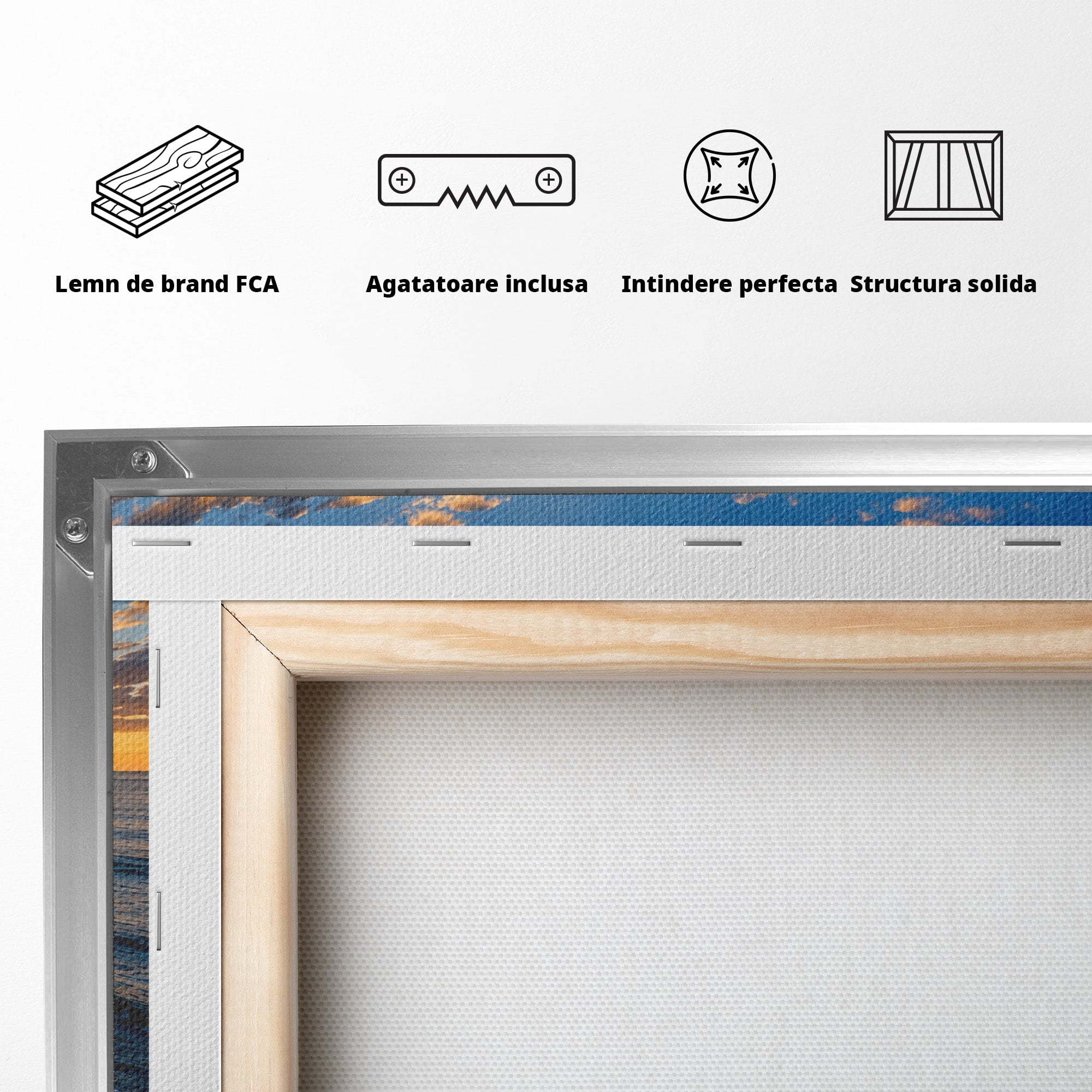 Tablou Canvas Premium LuxCanva® A1659, Apus Pe Tarmul Stancos, Apus, Tarm, Mare, Natura, Living, Culori Vibrante