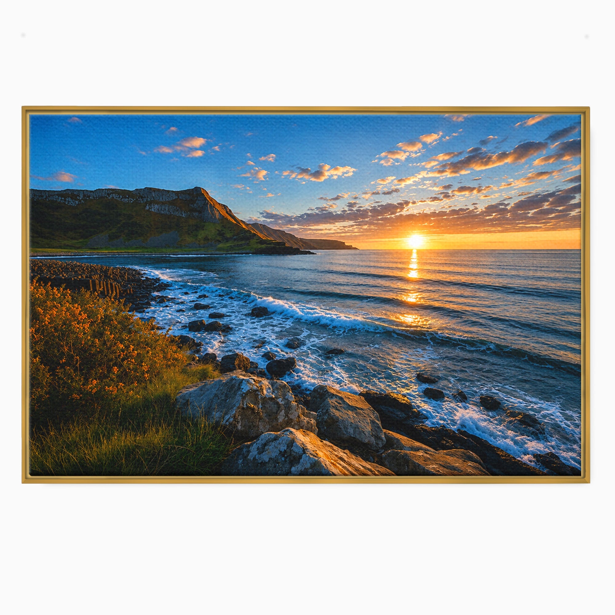 Tablou Canvas Premium LuxCanva® A1659, Apus Pe Tarmul Stancos, Apus, Tarm, Mare, Natura, Living, Culori Vibrante