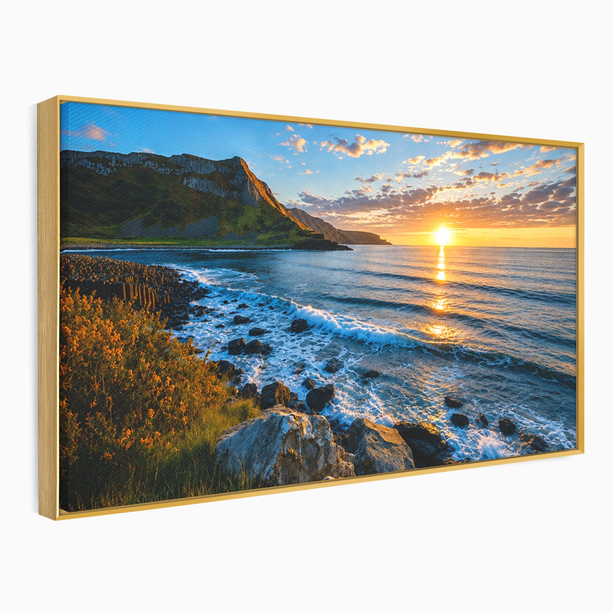 Tablou Canvas Premium LuxCanva® A1659, Apus Pe Tarmul Stancos, Apus, Tarm, Mare, Natura, Living, Culori Vibrante