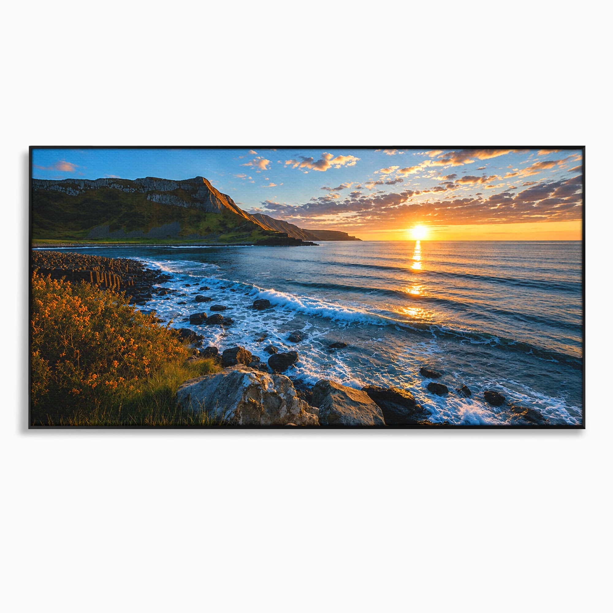 Tablou Canvas Premium LuxCanva® A1659, Apus Pe Tarmul Stancos, Apus, Tarm, Mare, Natura, Living, Culori Vibrante