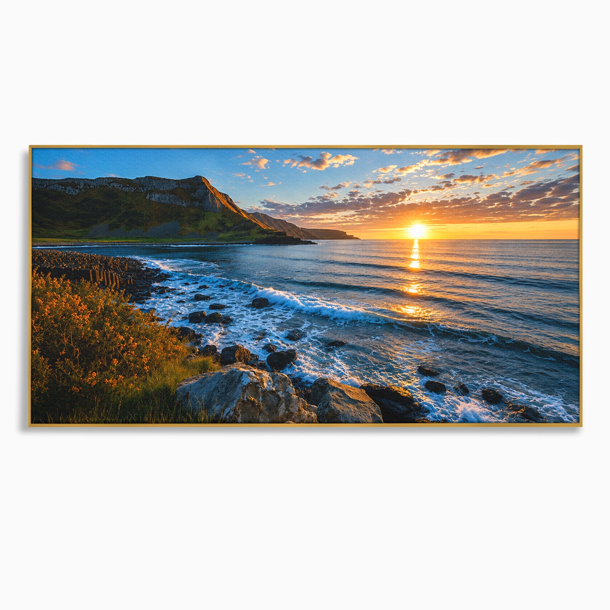 Tablou Canvas Premium LuxCanva® A1659, Apus Pe Tarmul Stancos, Apus, Tarm, Mare, Natura, Living, Culori Vibrante