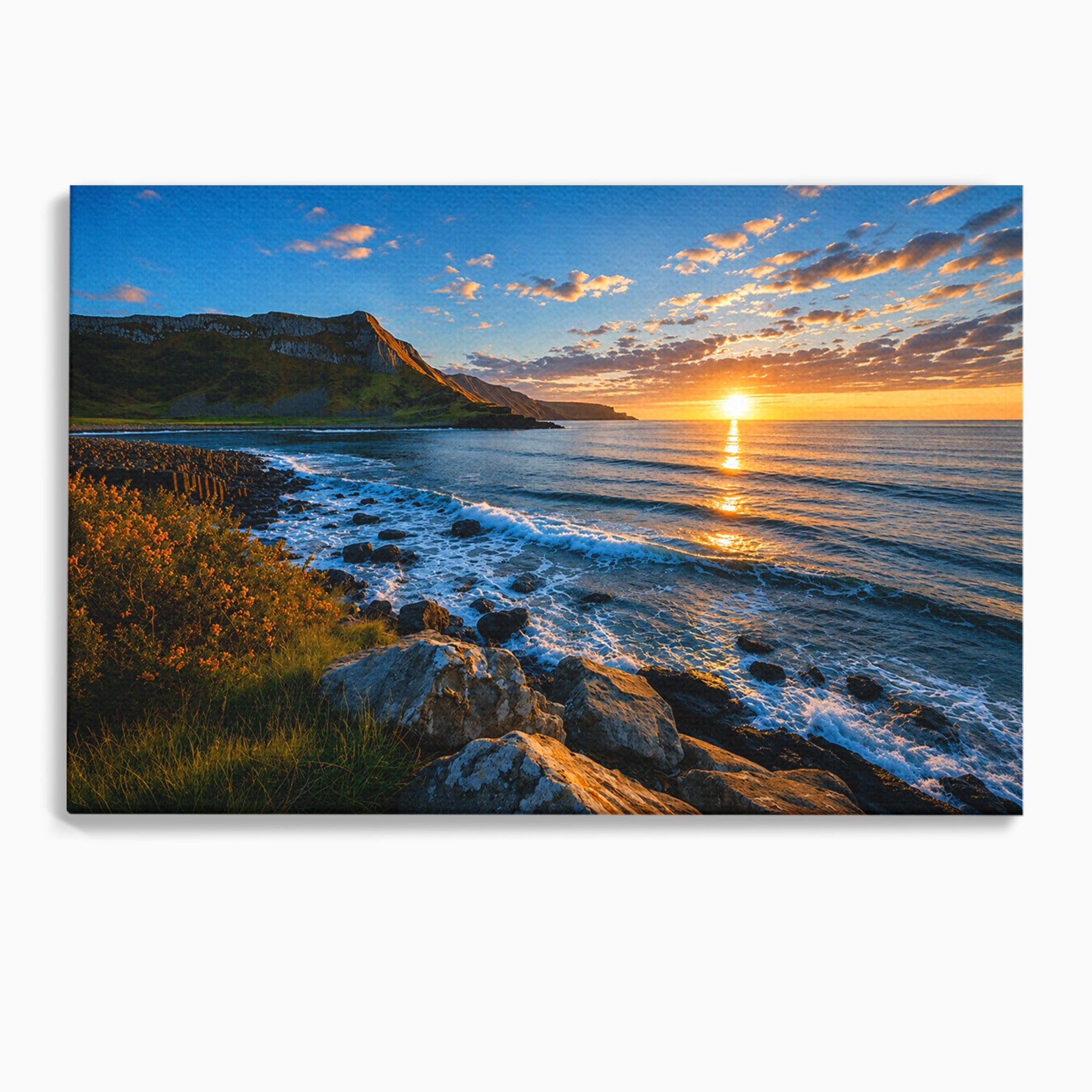 Tablou Canvas Premium LuxCanva® A1659, Apus Pe Tarmul Stancos, Apus, Tarm, Mare, Natura, Living, Culori Vibrante