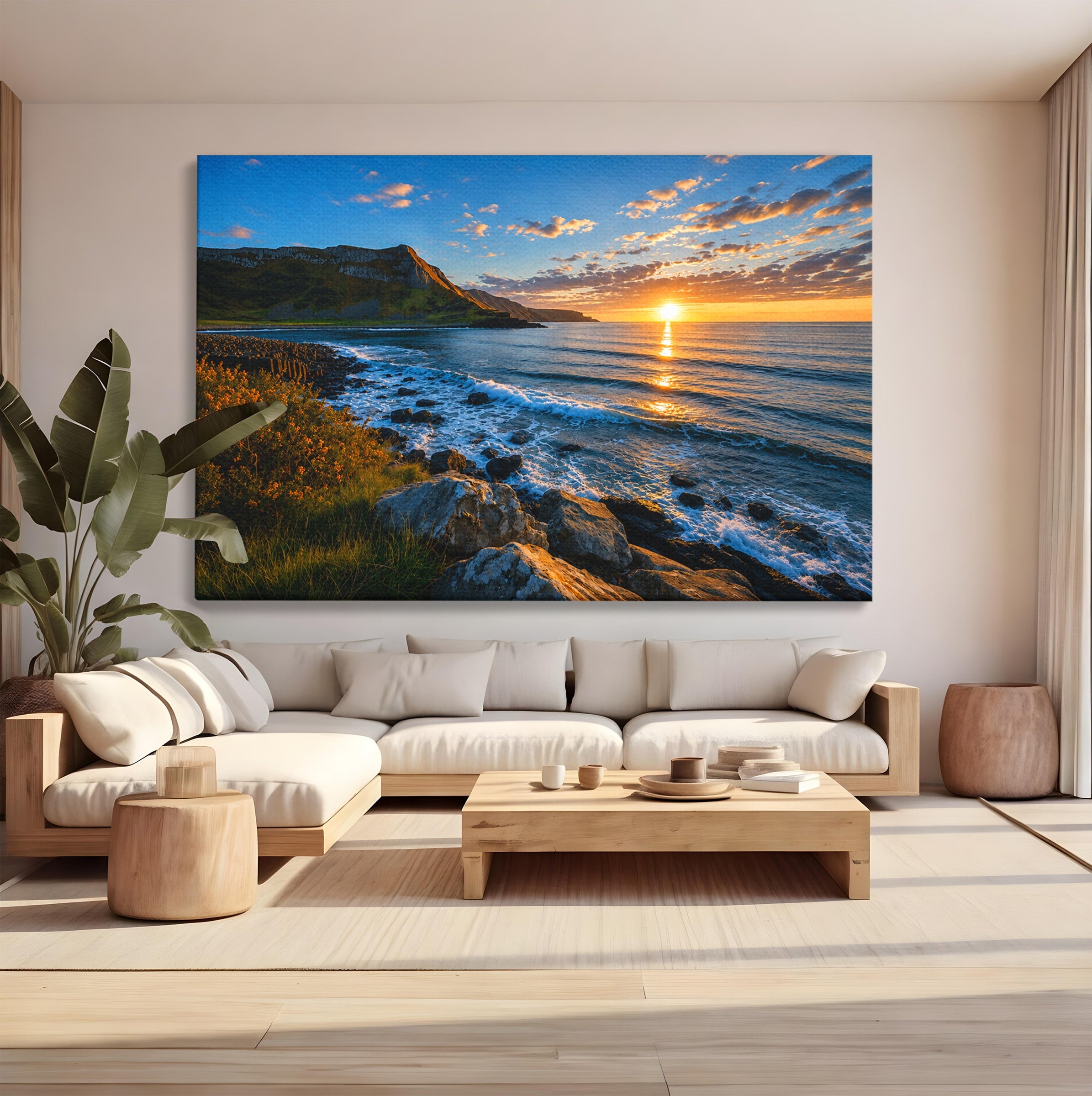 Tablou Canvas Premium LuxCanva® A1659, Apus Pe Tarmul Stancos, Apus, Tarm, Mare, Natura, Living, Culori Vibrante