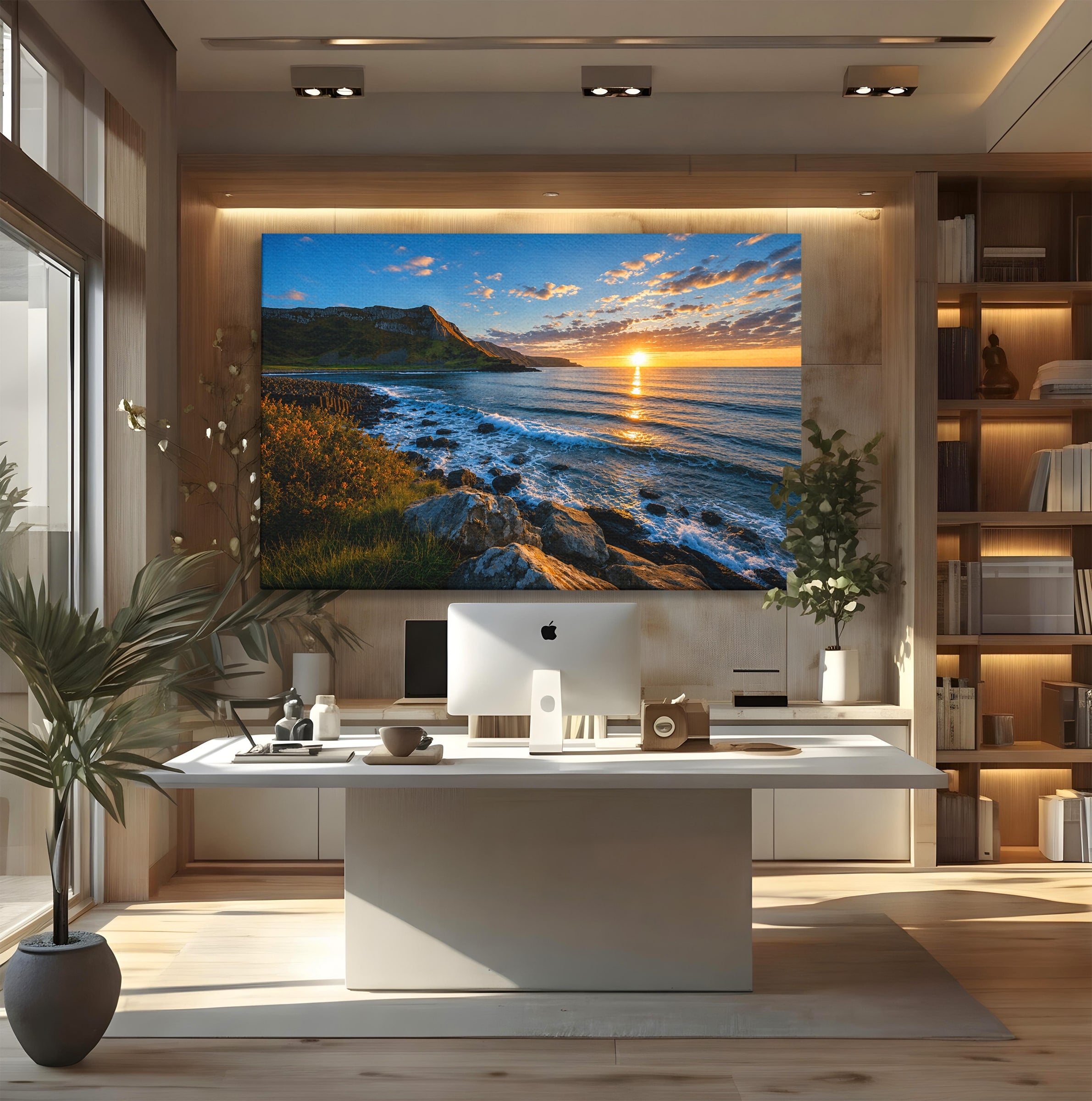 Tablou Canvas Premium LuxCanva® A1659, Apus Pe Tarmul Stancos, Apus, Tarm, Mare, Natura, Living, Culori Vibrante