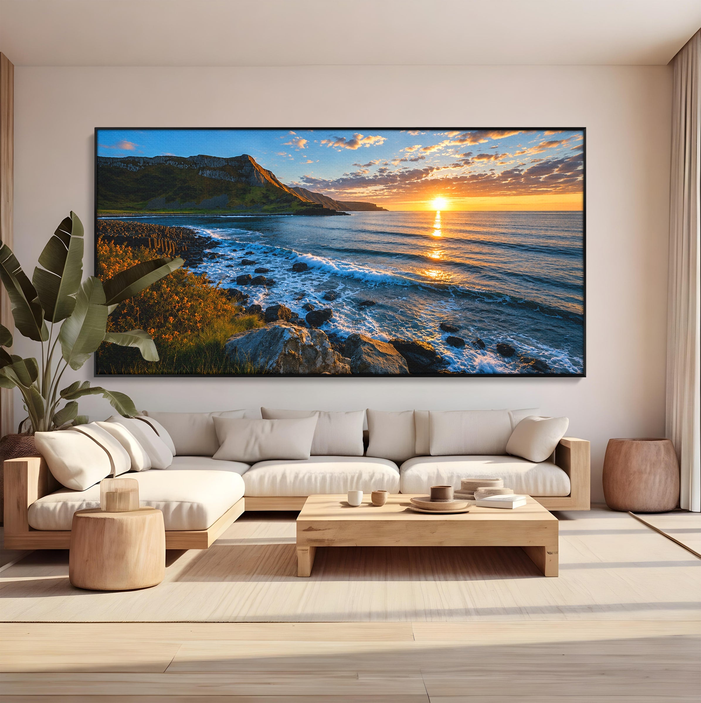 Tablou Canvas Premium LuxCanva® A1659, Apus Pe Tarmul Stancos, Apus, Tarm, Mare, Natura, Living, Culori Vibrante
