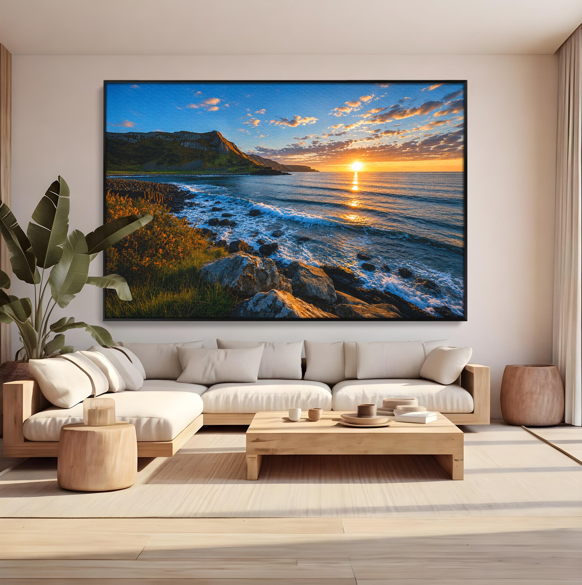 Tablou Canvas Premium LuxCanva® A1659, Apus Pe Tarmul Stancos, Apus, Tarm, Mare, Natura, Living, Culori Vibrante