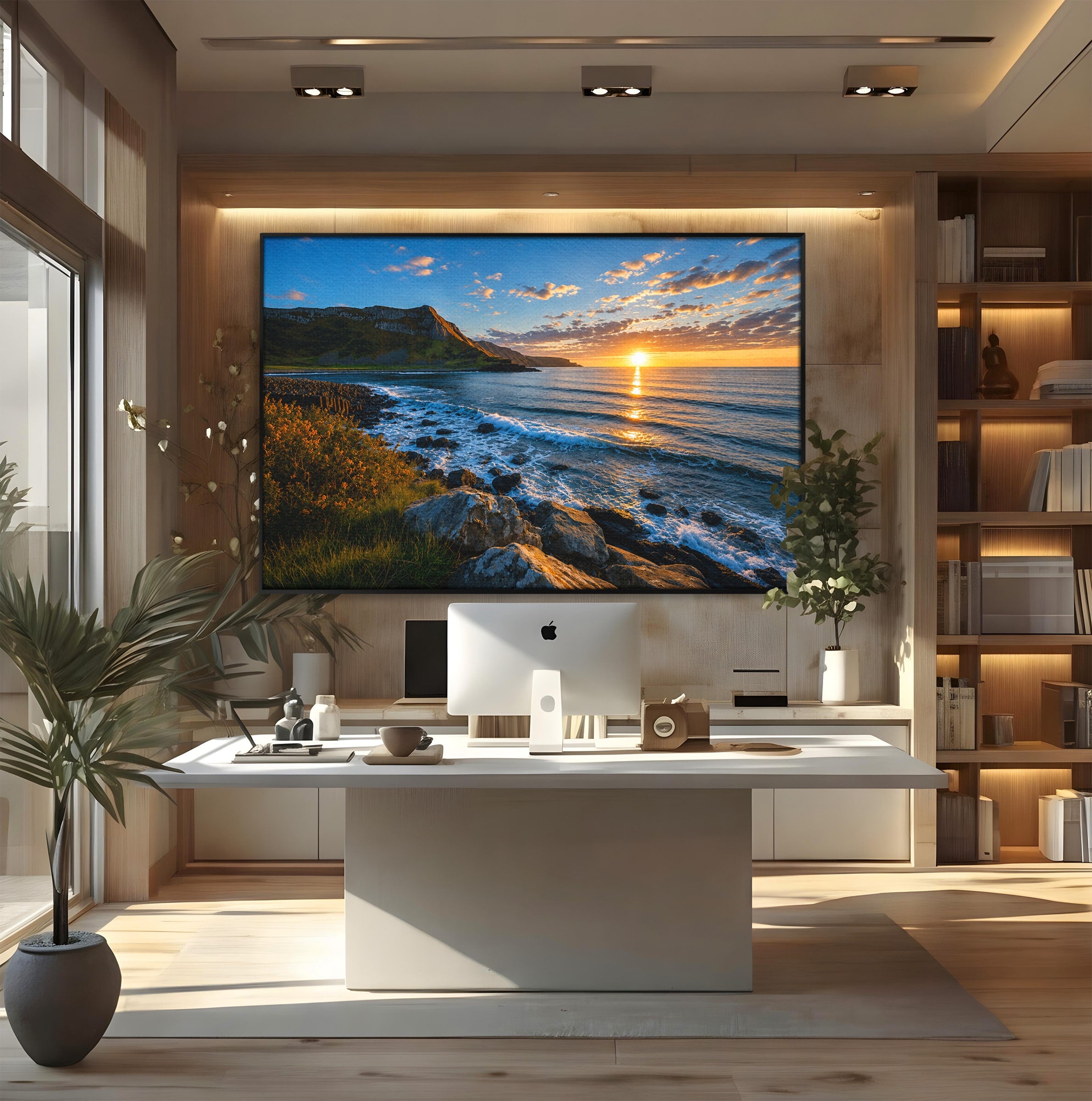 Tablou Canvas Premium LuxCanva® A1659, Apus Pe Tarmul Stancos, Apus, Tarm, Mare, Natura, Living, Culori Vibrante