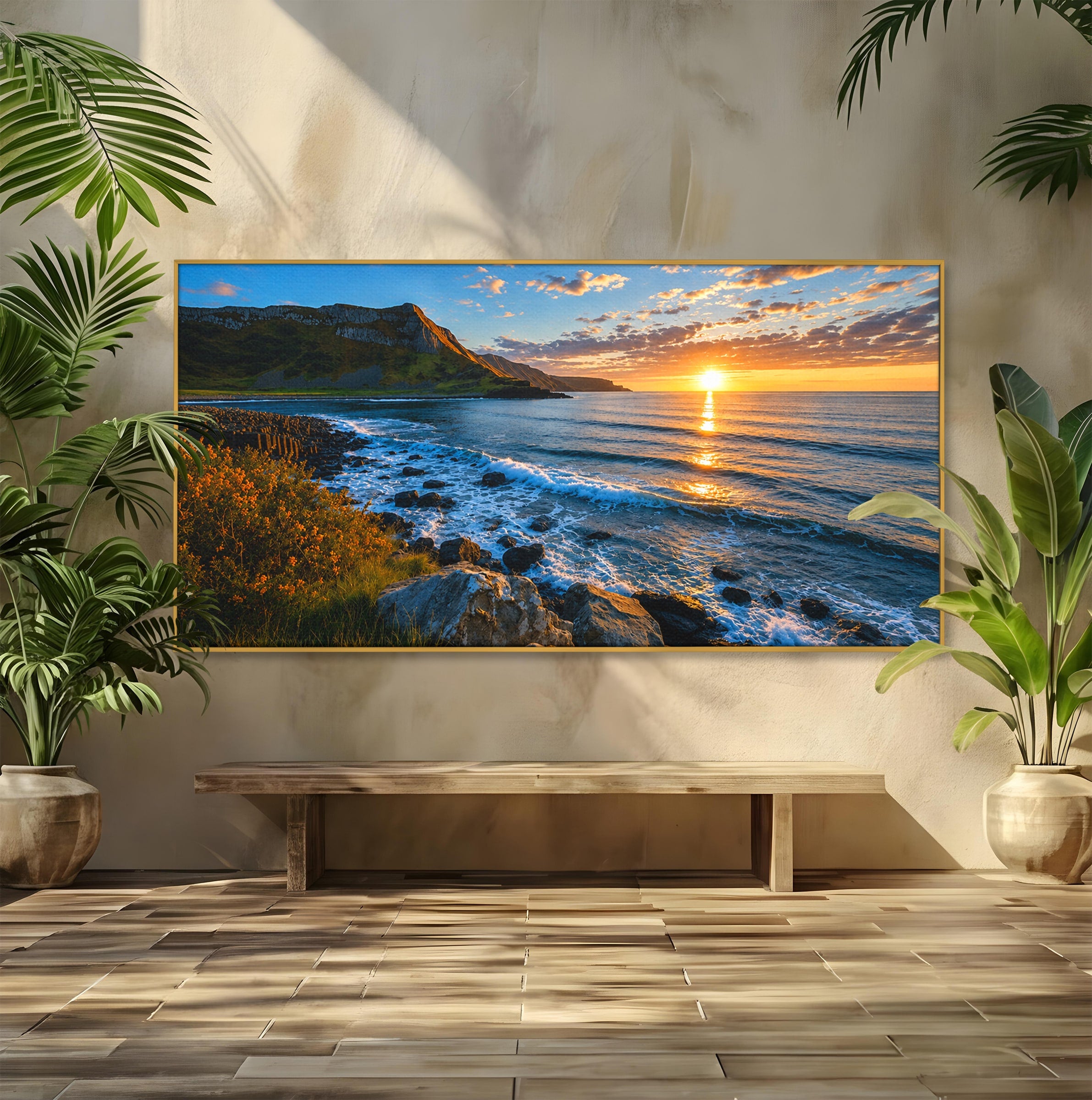 Tablou Canvas Premium LuxCanva® A1659, Apus Pe Tarmul Stancos, Apus, Tarm, Mare, Natura, Living, Culori Vibrante