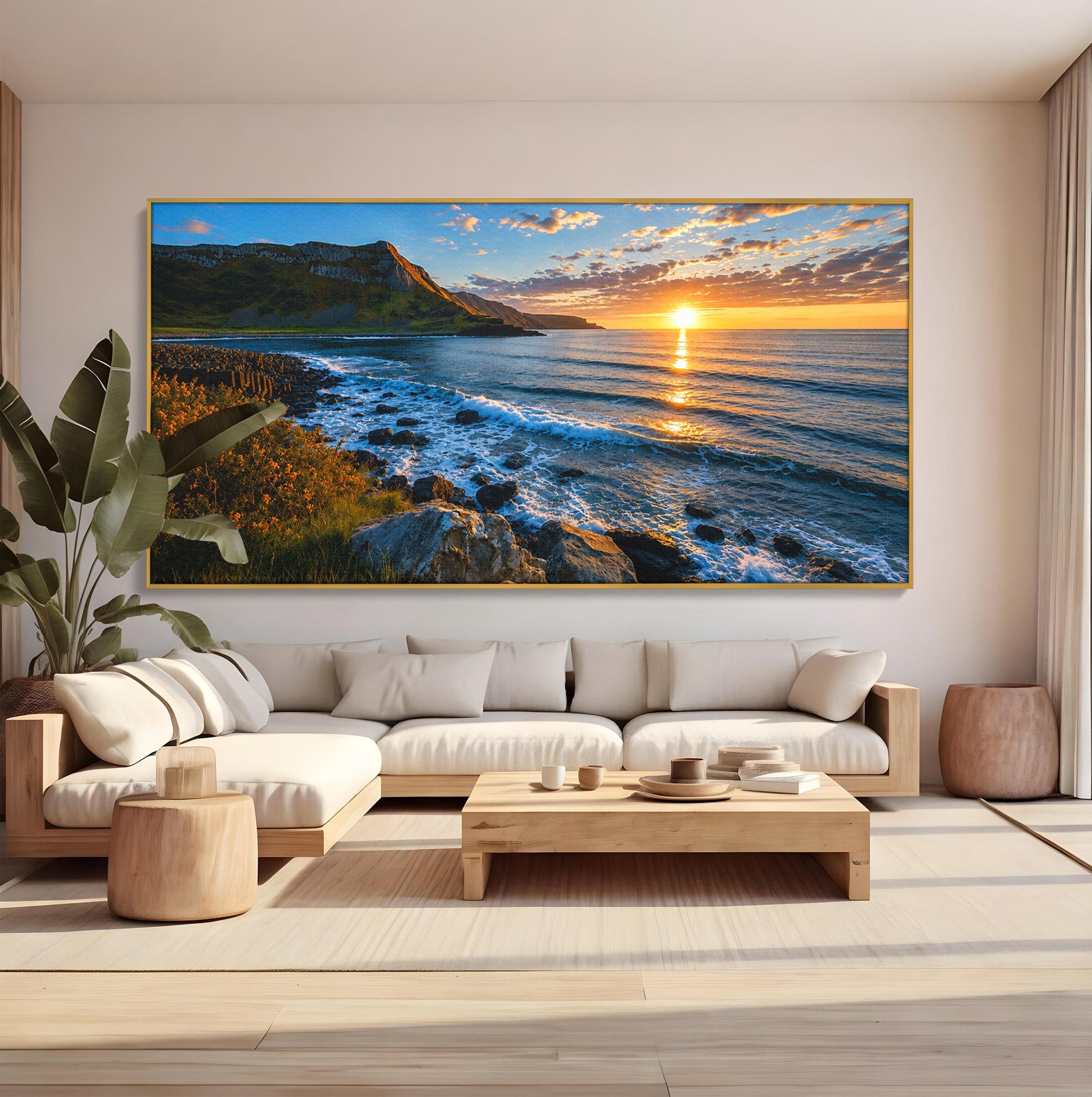 Tablou Canvas Premium LuxCanva® A1659, Apus Pe Tarmul Stancos, Apus, Tarm, Mare, Natura, Living, Culori Vibrante