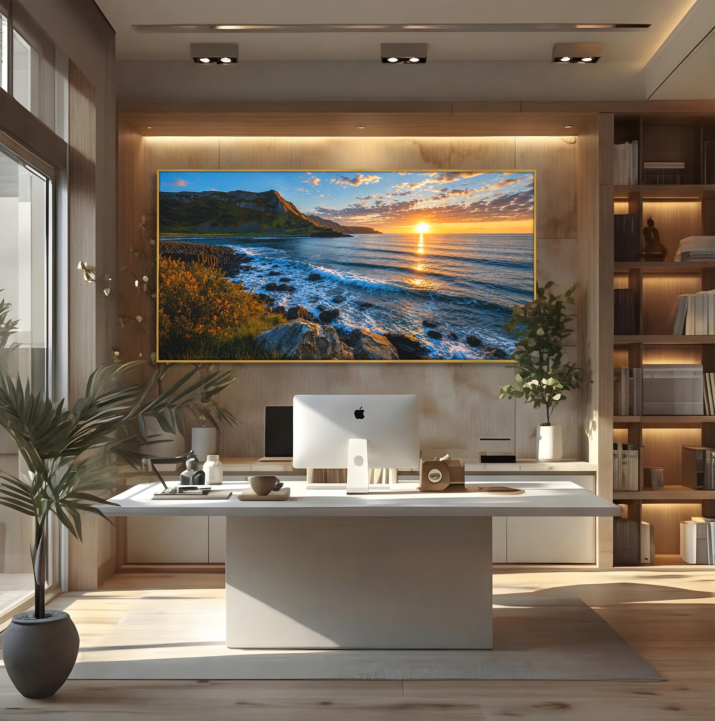 Tablou Canvas Premium LuxCanva® A1659, Apus Pe Tarmul Stancos, Apus, Tarm, Mare, Natura, Living, Culori Vibrante