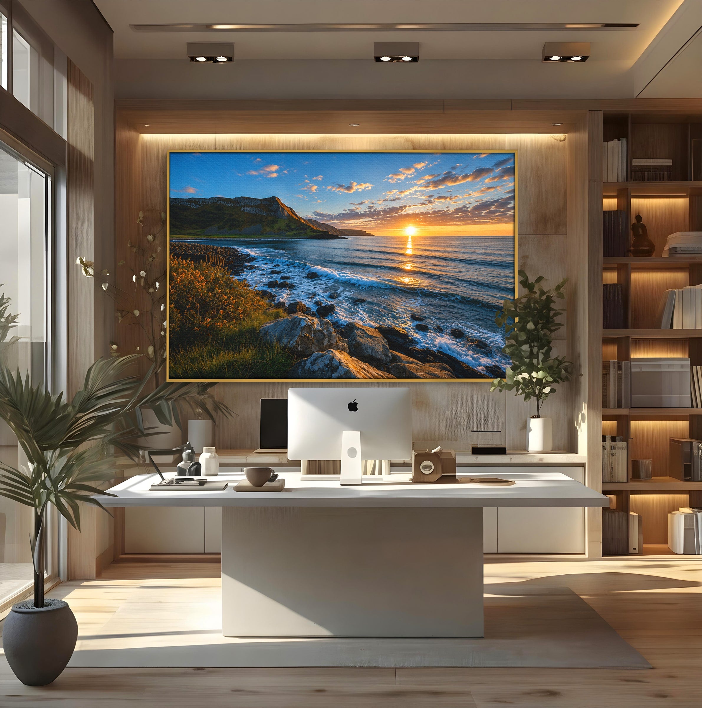 Tablou Canvas Premium LuxCanva® A1659, Apus Pe Tarmul Stancos, Apus, Tarm, Mare, Natura, Living, Culori Vibrante