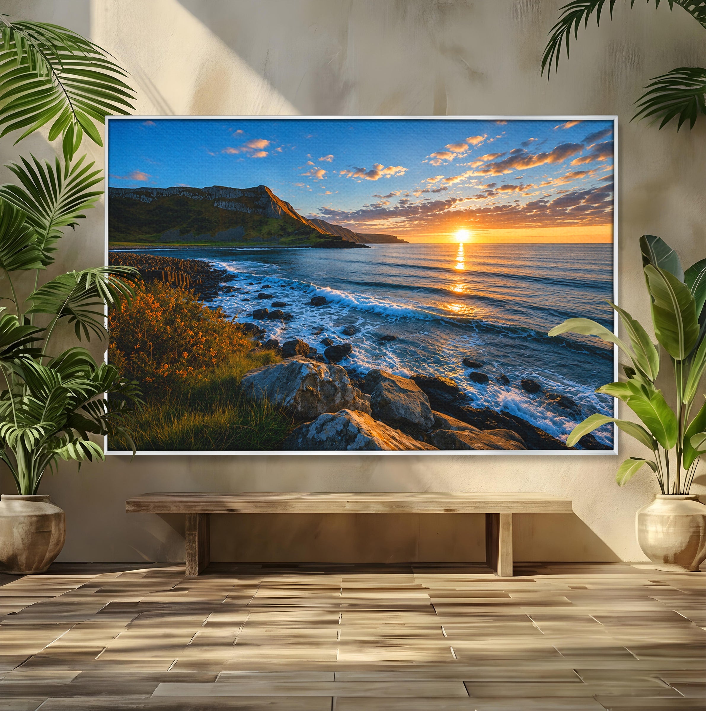 Tablou Canvas Premium LuxCanva® A1659, Apus Pe Tarmul Stancos, Apus, Tarm, Mare, Natura, Living, Culori Vibrante