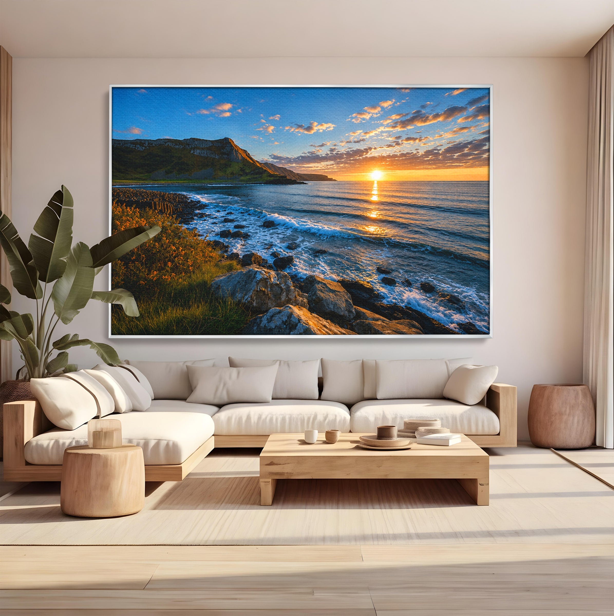 Tablou Canvas Premium LuxCanva® A1659, Apus Pe Tarmul Stancos, Apus, Tarm, Mare, Natura, Living, Culori Vibrante
