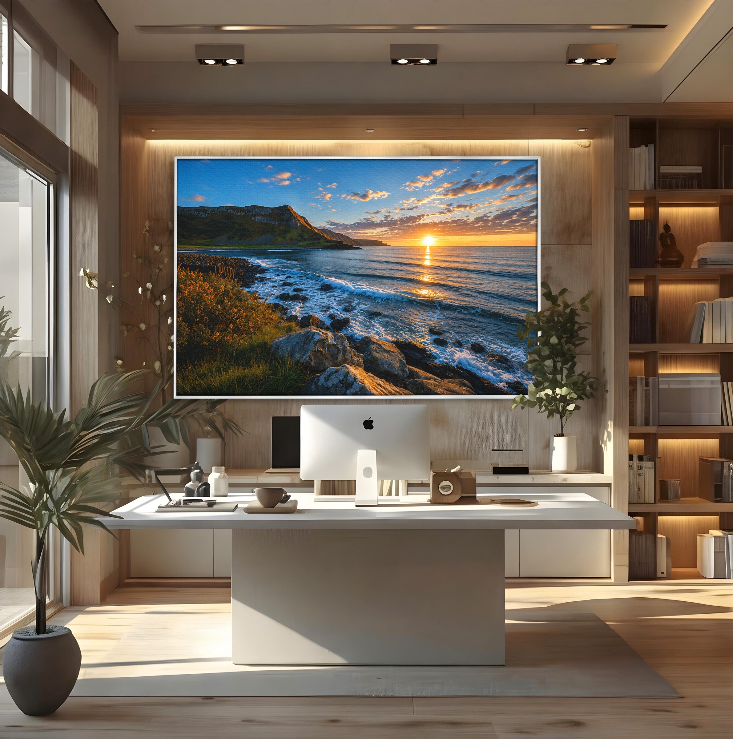 Tablou Canvas Premium LuxCanva® A1659, Apus Pe Tarmul Stancos, Apus, Tarm, Mare, Natura, Living, Culori Vibrante