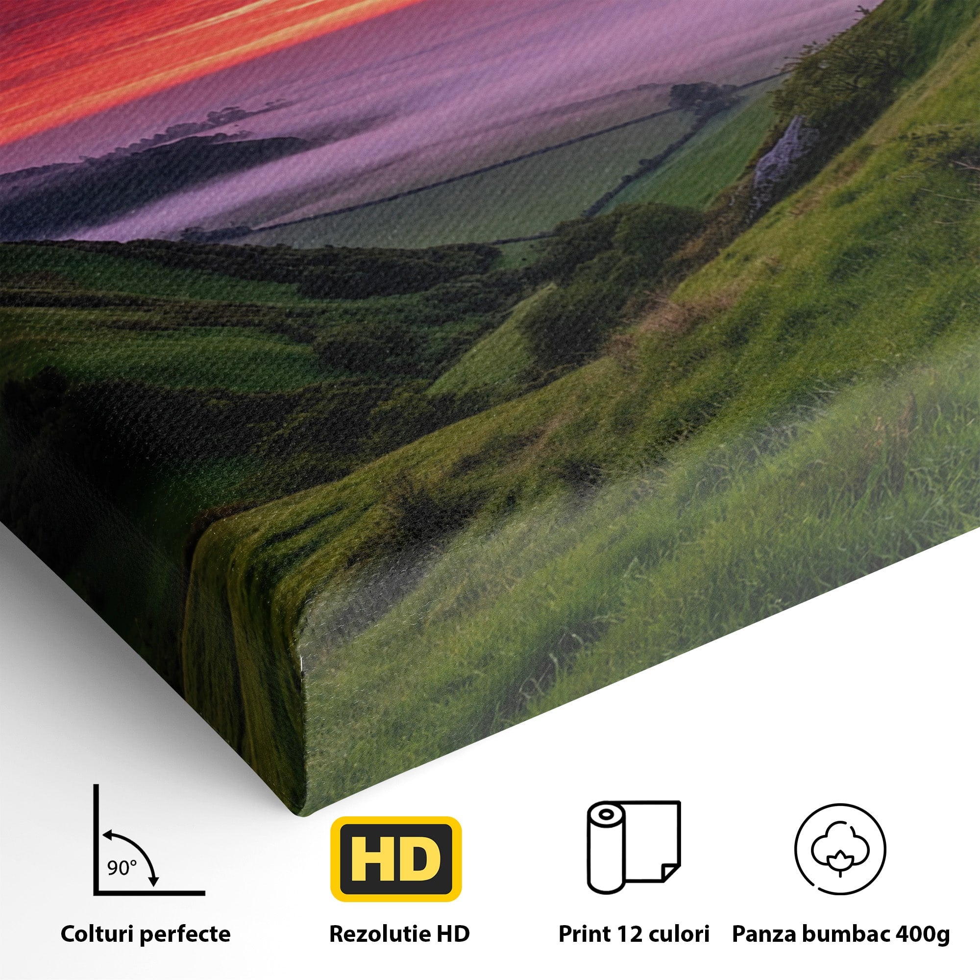 Tablou Canvas Premium LuxCanva® A1660, Apus Pe Dealuri, Apus, Dealuri, Natura, Copac, Living, Culori Vibrante