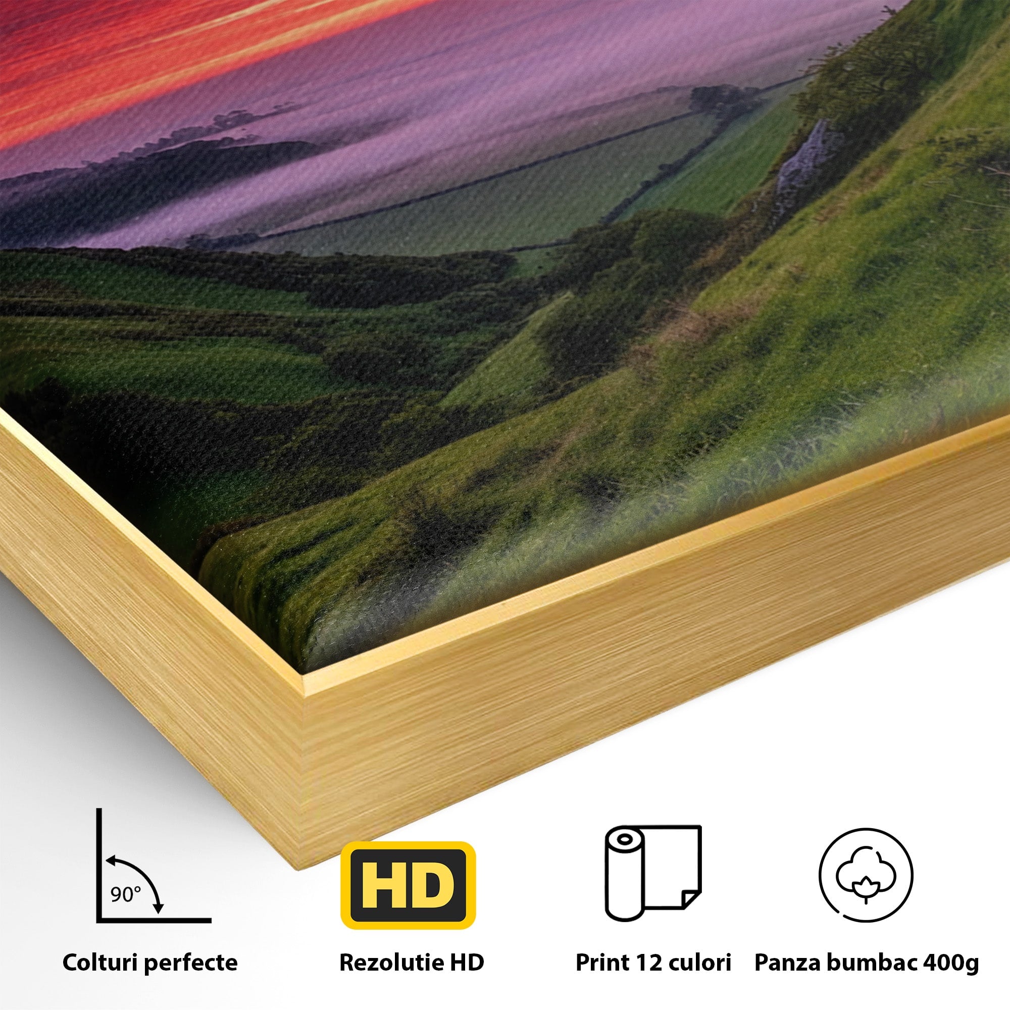 Tablou Canvas Premium LuxCanva® A1660, Apus Pe Dealuri, Apus, Dealuri, Natura, Copac, Living, Culori Vibrante