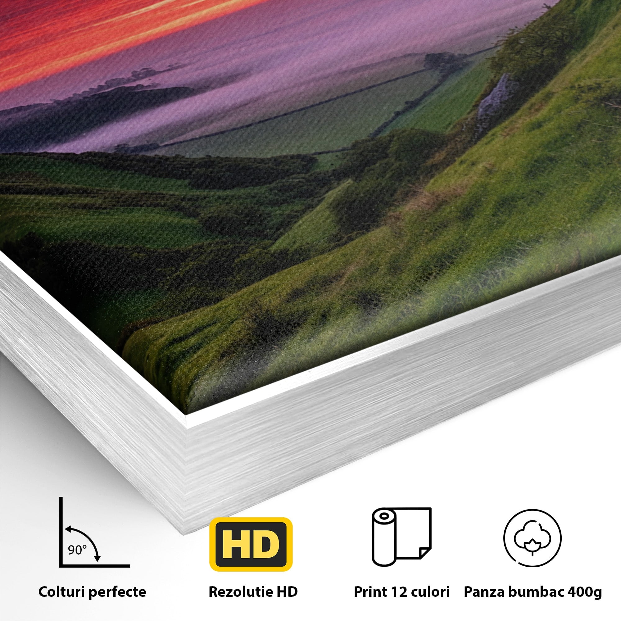 Tablou Canvas Premium LuxCanva® A1660, Apus Pe Dealuri, Apus, Dealuri, Natura, Copac, Living, Culori Vibrante