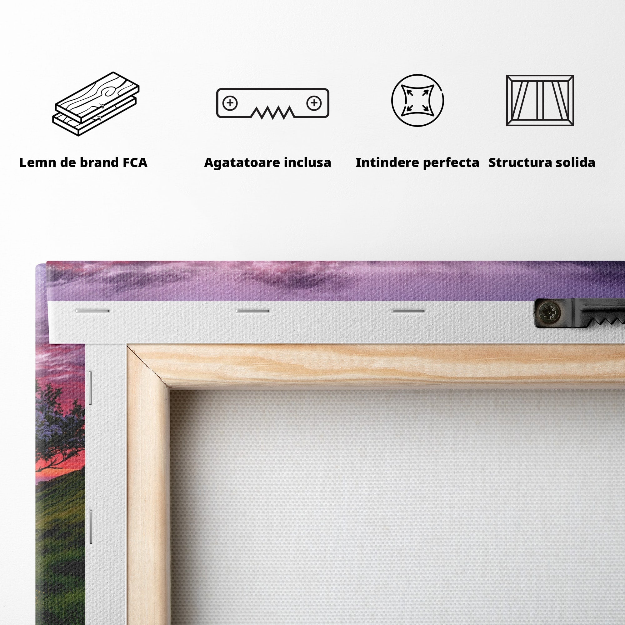 Tablou Canvas Premium LuxCanva® A1660, Apus Pe Dealuri, Apus, Dealuri, Natura, Copac, Living, Culori Vibrante