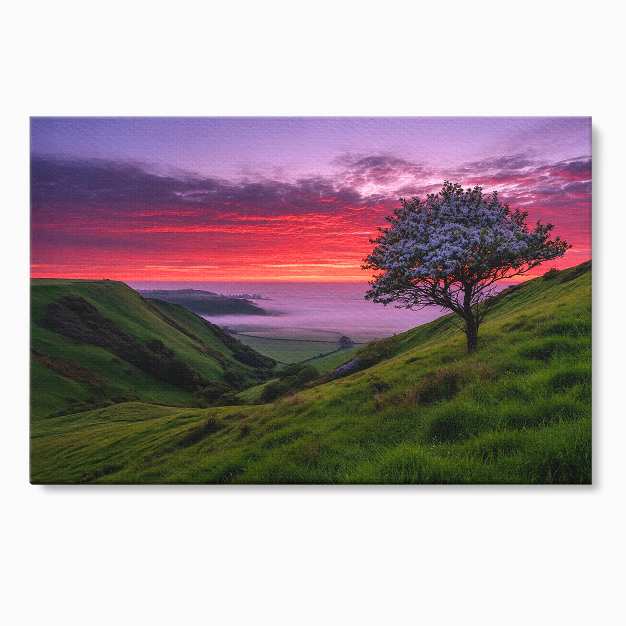 Tablou Canvas Premium LuxCanva® A1660, Apus Pe Dealuri, Apus, Dealuri, Natura, Copac, Living, Culori Vibrante