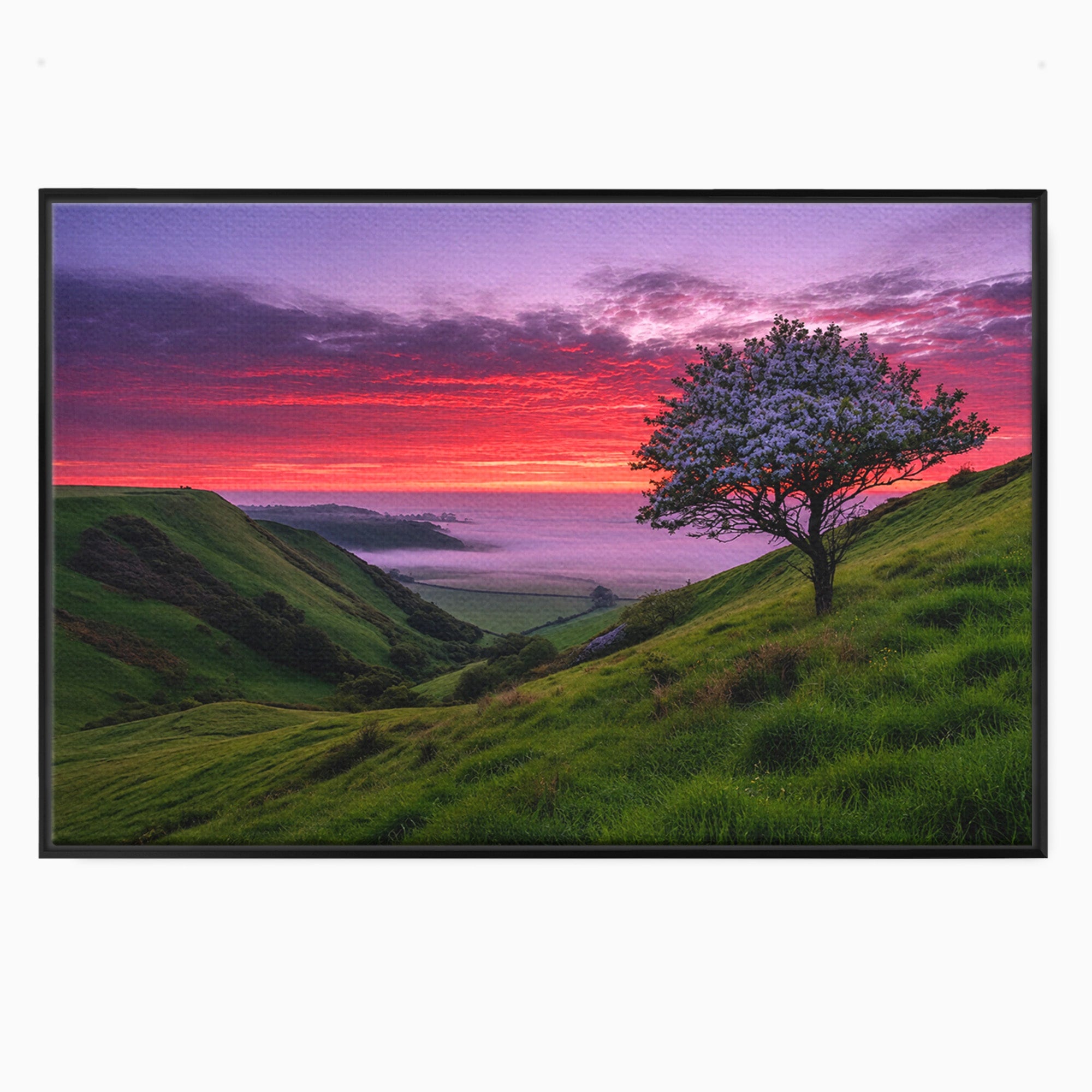 Tablou Canvas Premium LuxCanva® A1660, Apus Pe Dealuri, Apus, Dealuri, Natura, Copac, Living, Culori Vibrante