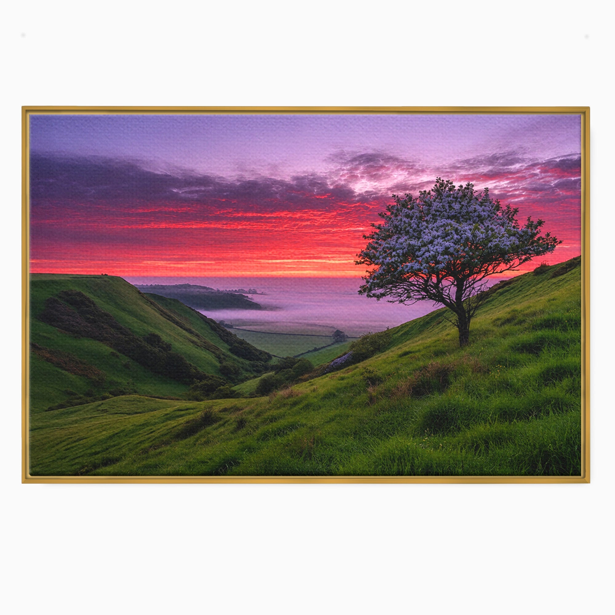 Tablou Canvas Premium LuxCanva® A1660, Apus Pe Dealuri, Apus, Dealuri, Natura, Copac, Living, Culori Vibrante