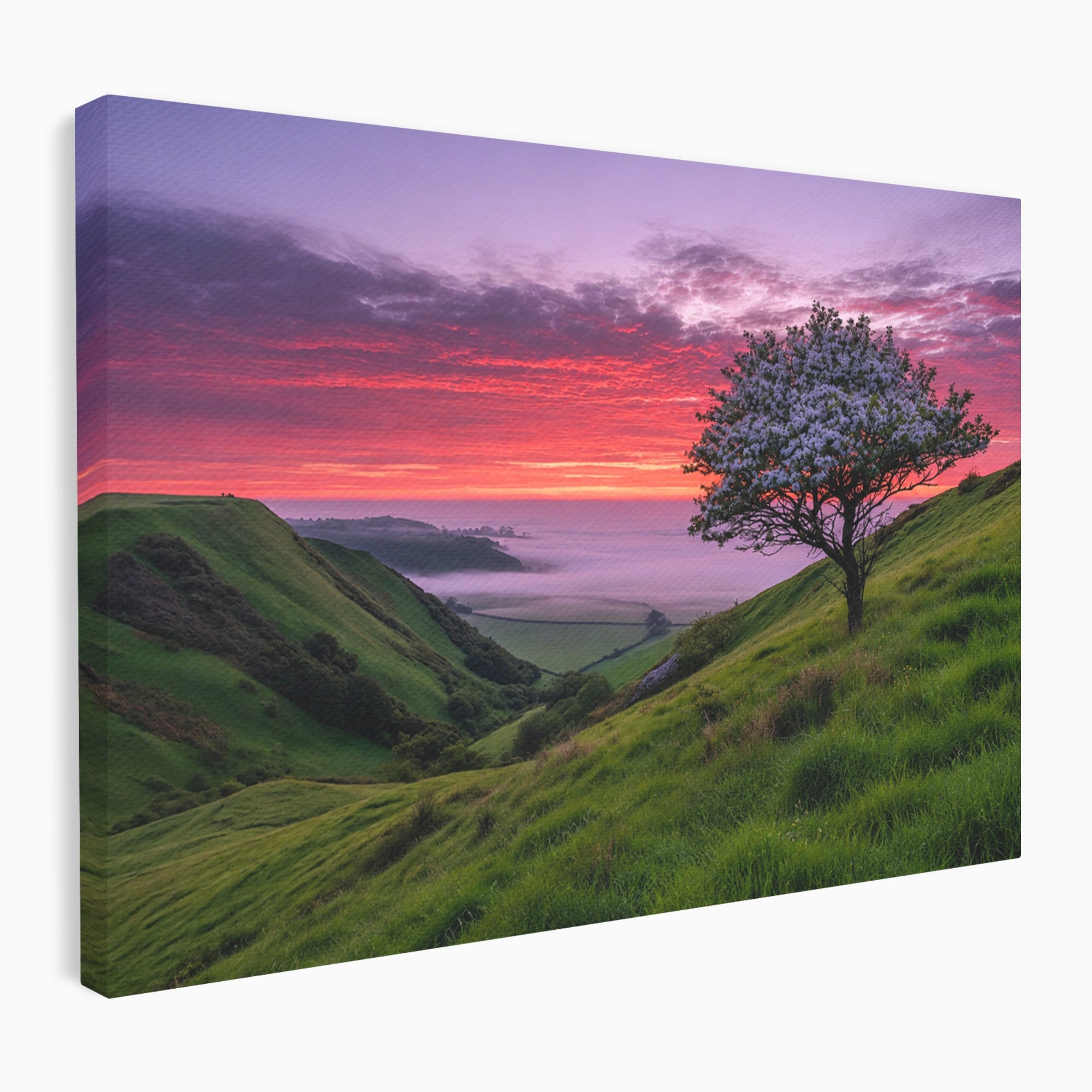 Tablou Canvas Premium LuxCanva® A1660, Apus Pe Dealuri, Apus, Dealuri, Natura, Copac, Living, Culori Vibrante
