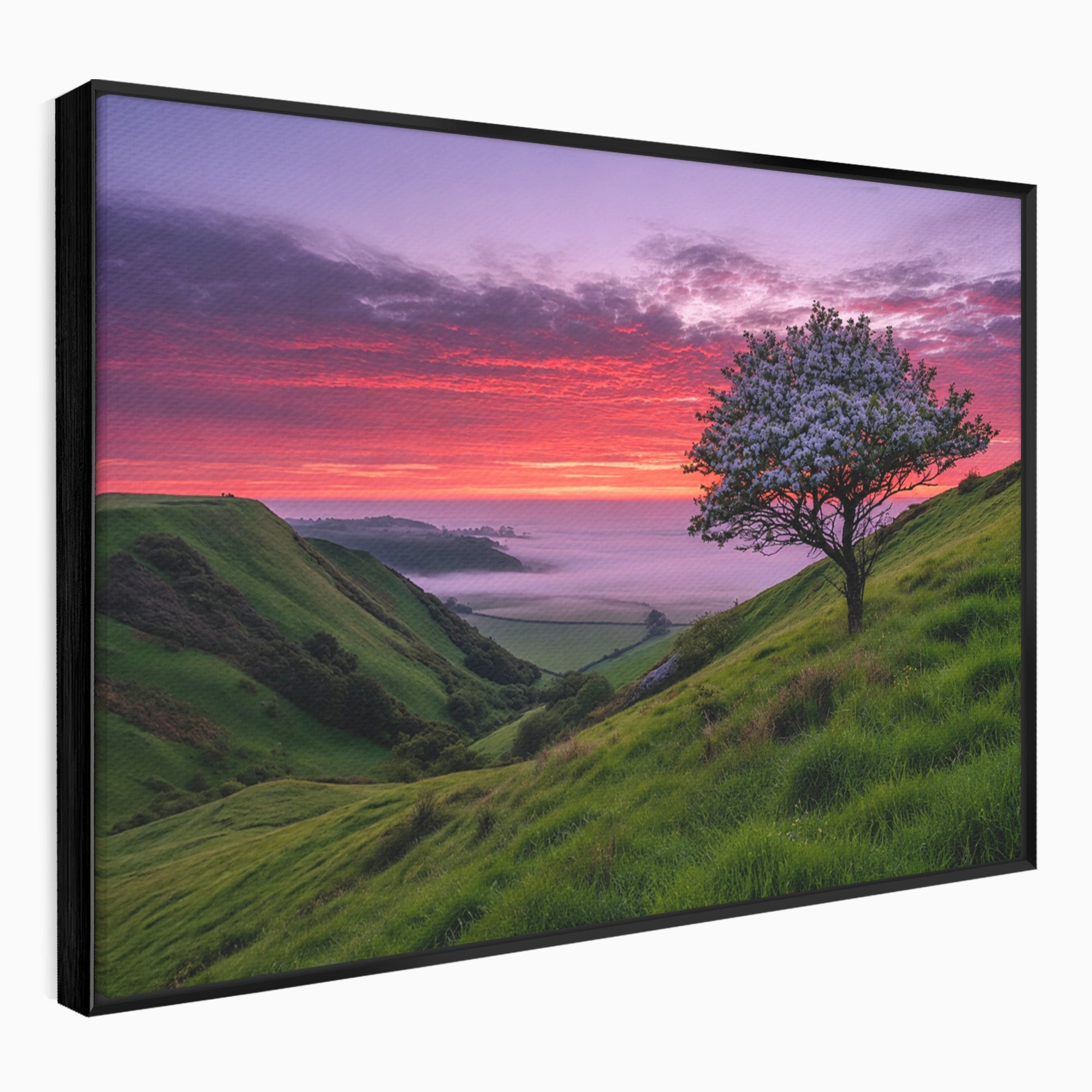 Tablou Canvas Premium LuxCanva® A1660, Apus Pe Dealuri, Apus, Dealuri, Natura, Copac, Living, Culori Vibrante