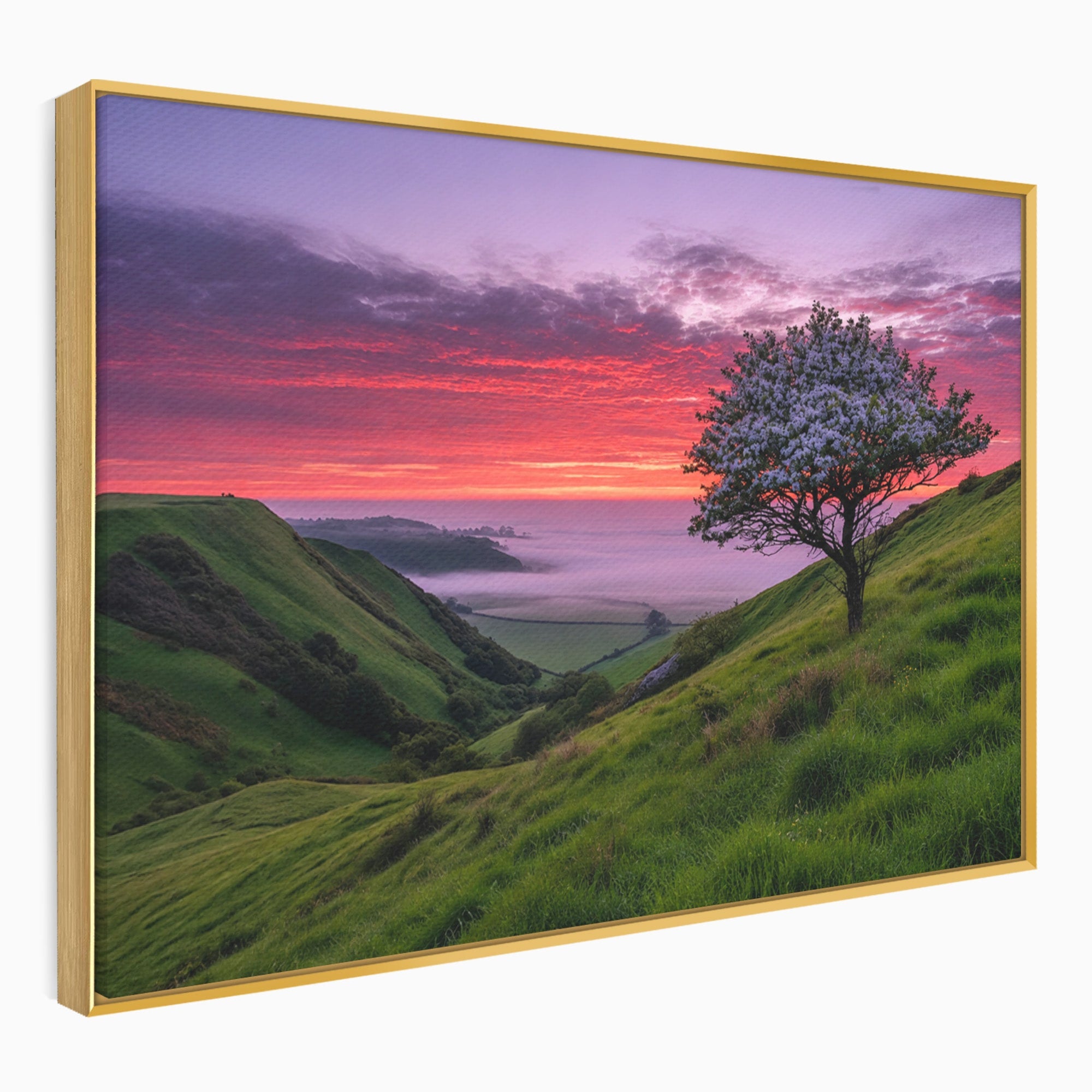 Tablou Canvas Premium LuxCanva® A1660, Apus Pe Dealuri, Apus, Dealuri, Natura, Copac, Living, Culori Vibrante