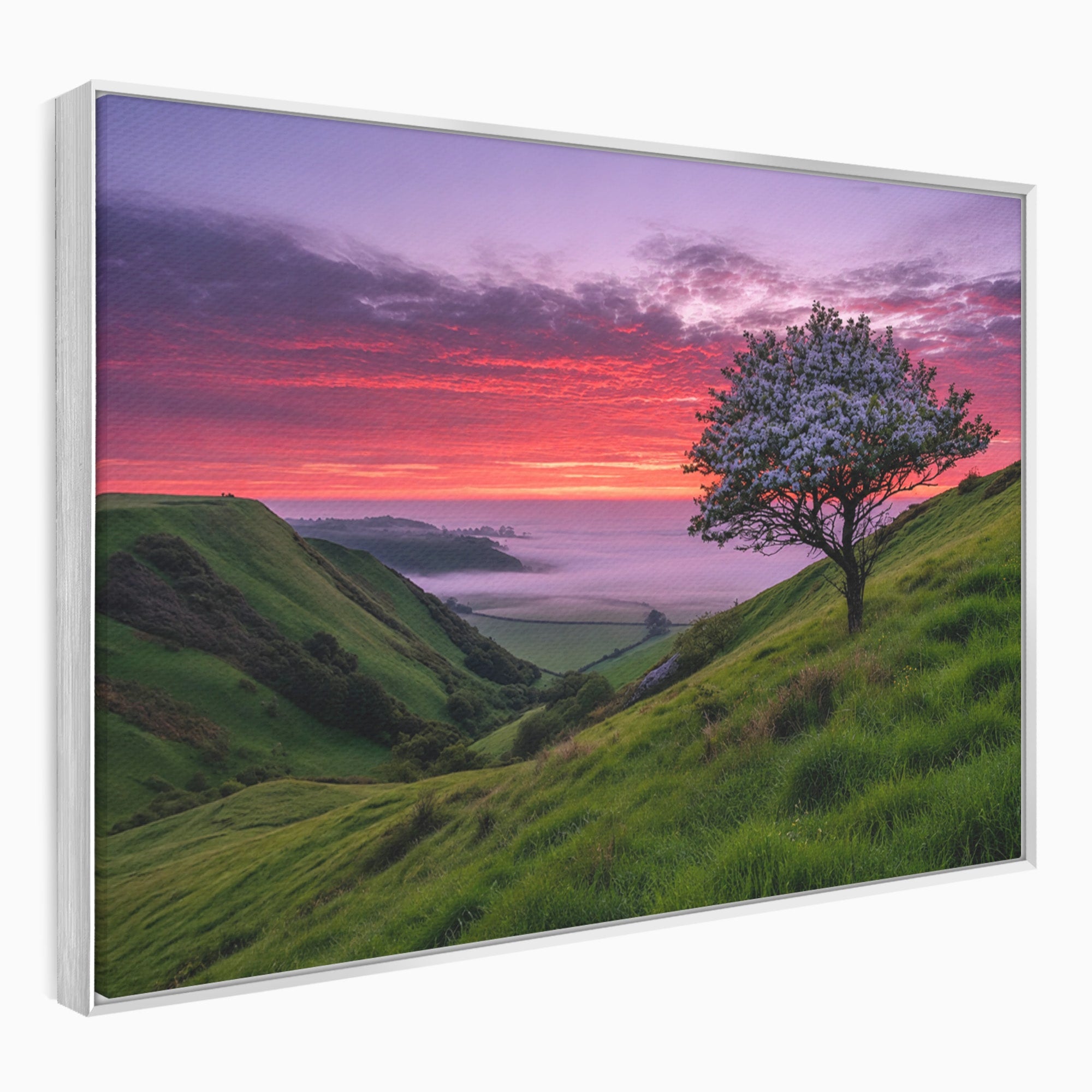Tablou Canvas Premium LuxCanva® A1660, Apus Pe Dealuri, Apus, Dealuri, Natura, Copac, Living, Culori Vibrante
