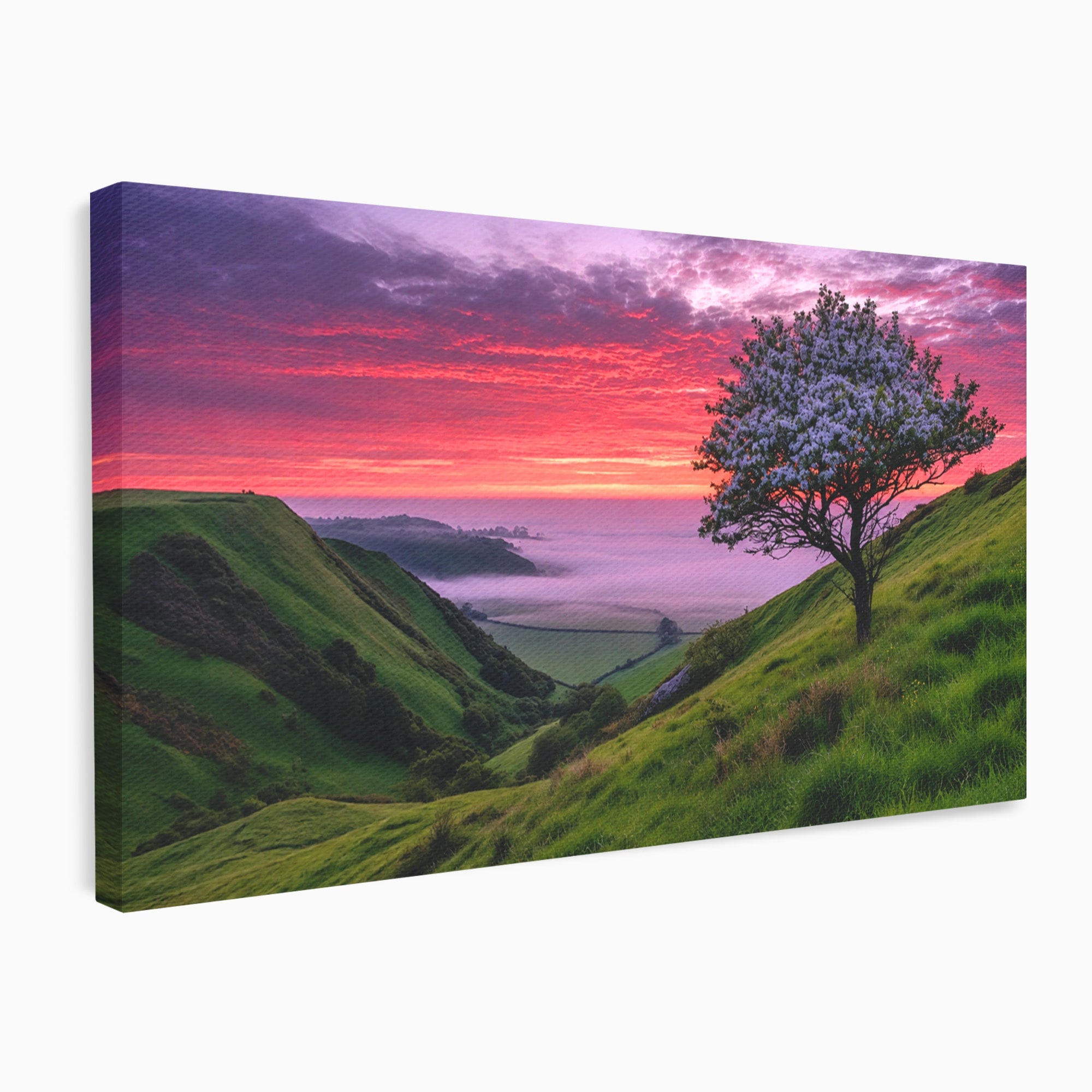 Tablou Canvas Premium LuxCanva® A1660, Apus Pe Dealuri, Apus, Dealuri, Natura, Copac, Living, Culori Vibrante