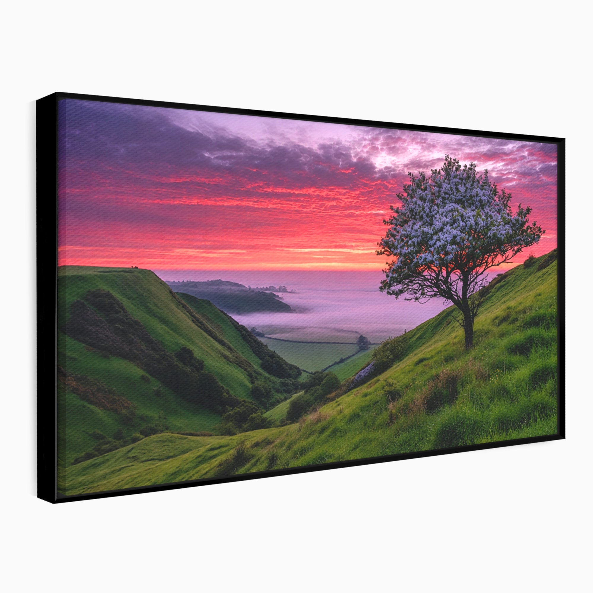 Tablou Canvas Premium LuxCanva® A1660, Apus Pe Dealuri, Apus, Dealuri, Natura, Copac, Living, Culori Vibrante
