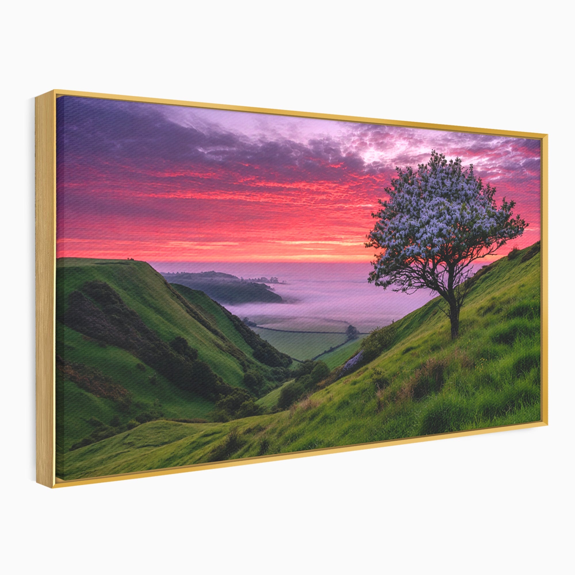 Tablou Canvas Premium LuxCanva® A1660, Apus Pe Dealuri, Apus, Dealuri, Natura, Copac, Living, Culori Vibrante