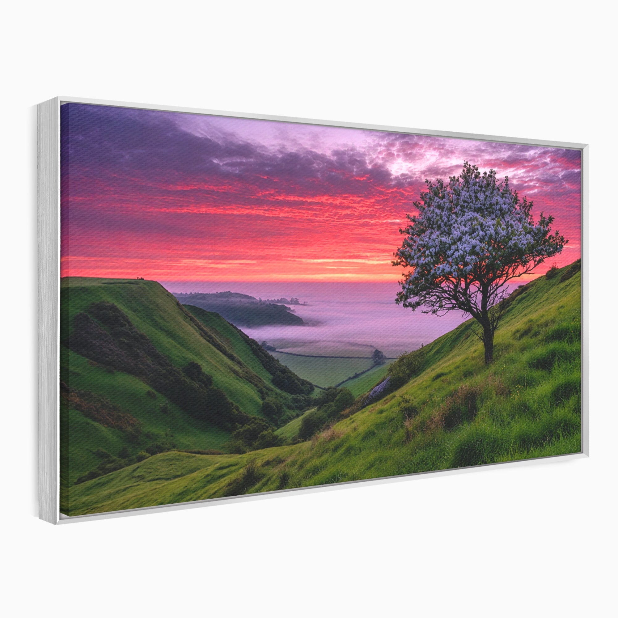 Tablou Canvas Premium LuxCanva® A1660, Apus Pe Dealuri, Apus, Dealuri, Natura, Copac, Living, Culori Vibrante