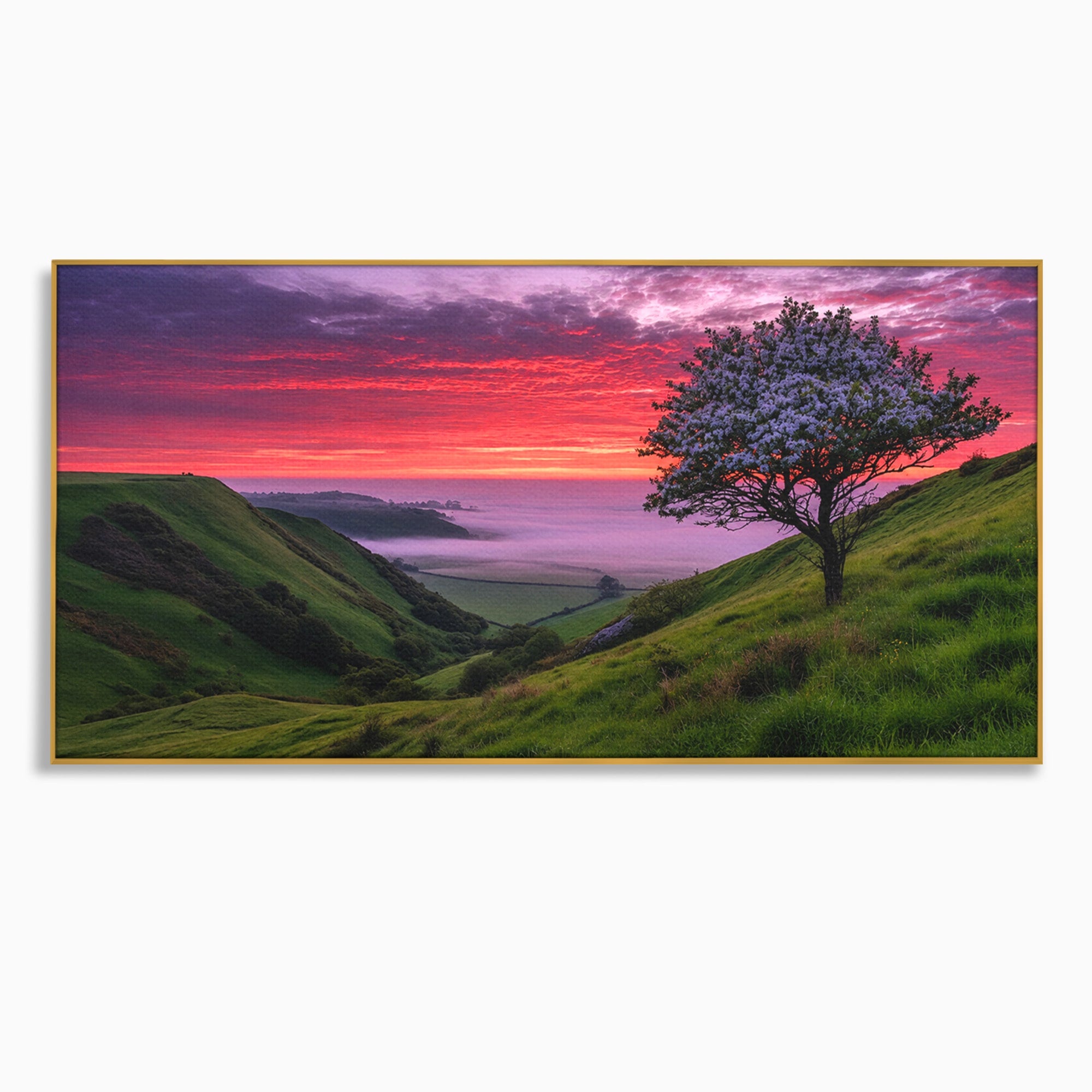 Tablou Canvas Premium LuxCanva® A1660, Apus Pe Dealuri, Apus, Dealuri, Natura, Copac, Living, Culori Vibrante