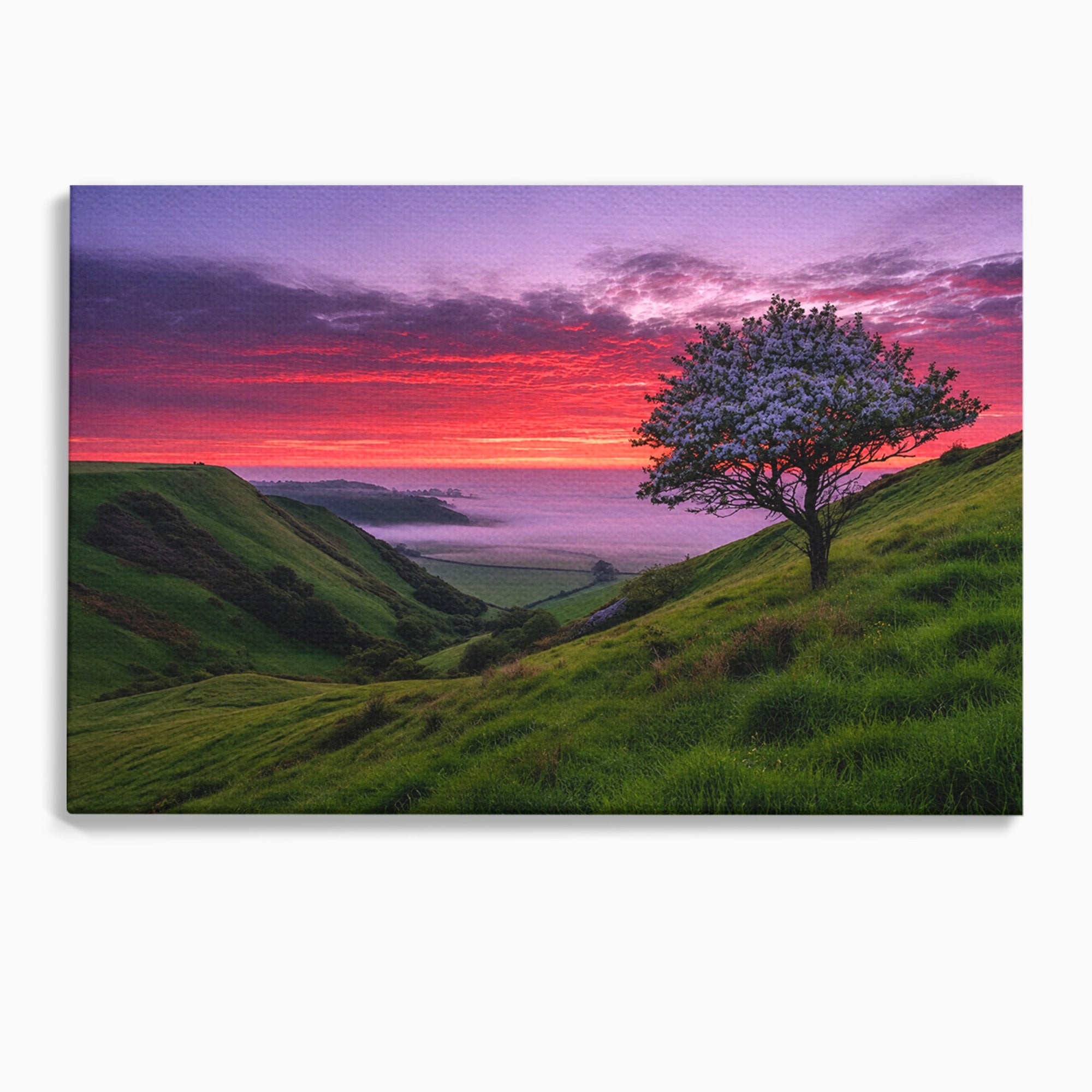 Tablou Canvas Premium LuxCanva® A1660, Apus Pe Dealuri, Apus, Dealuri, Natura, Copac, Living, Culori Vibrante