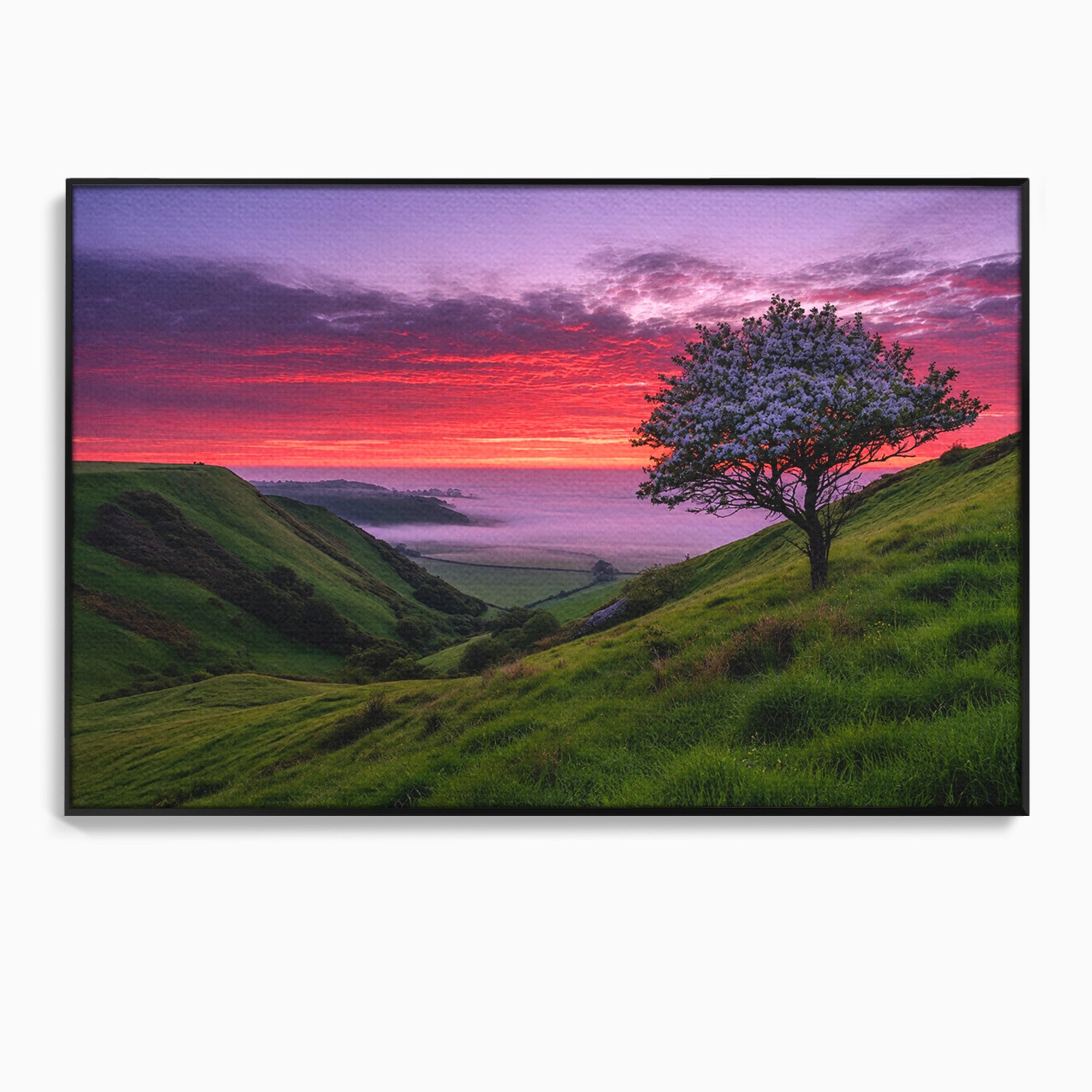 Tablou Canvas Premium LuxCanva® A1660, Apus Pe Dealuri, Apus, Dealuri, Natura, Copac, Living, Culori Vibrante