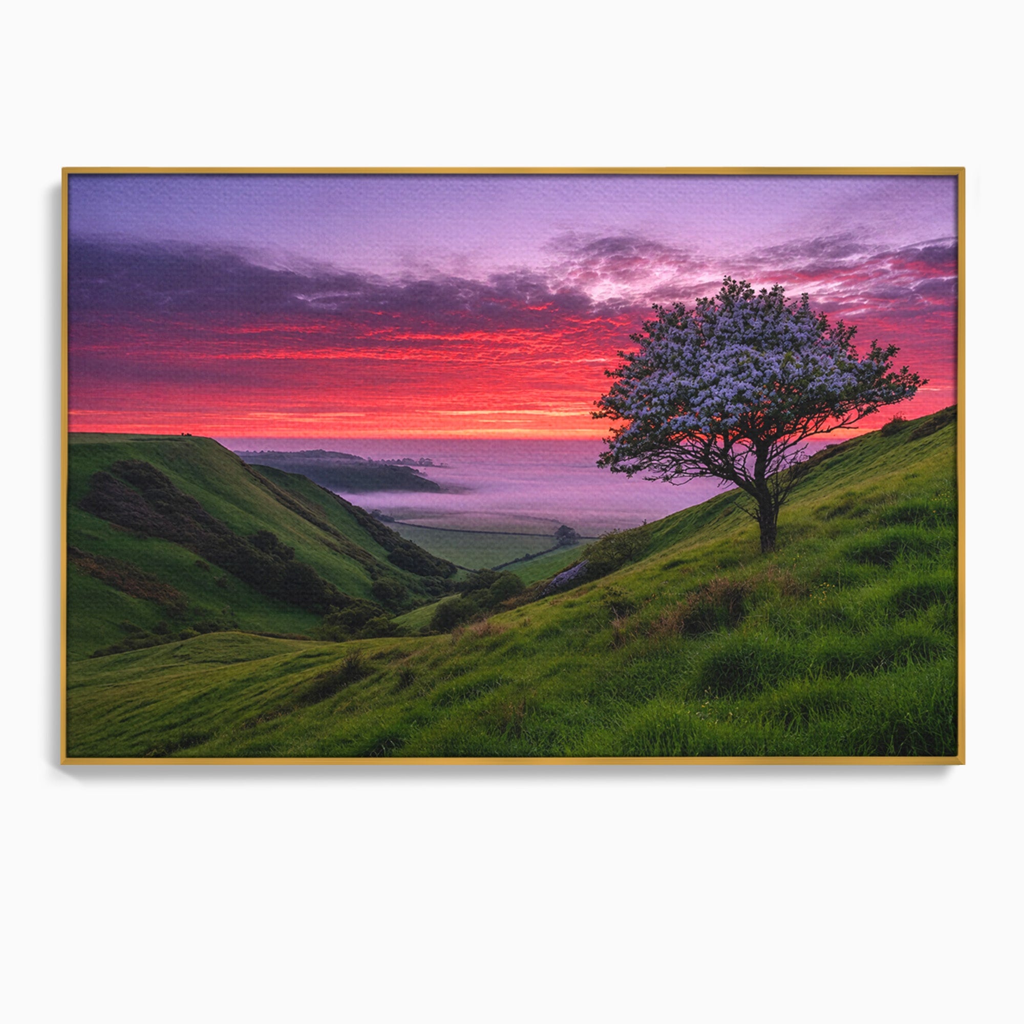 Tablou Canvas Premium LuxCanva® A1660, Apus Pe Dealuri, Apus, Dealuri, Natura, Copac, Living, Culori Vibrante