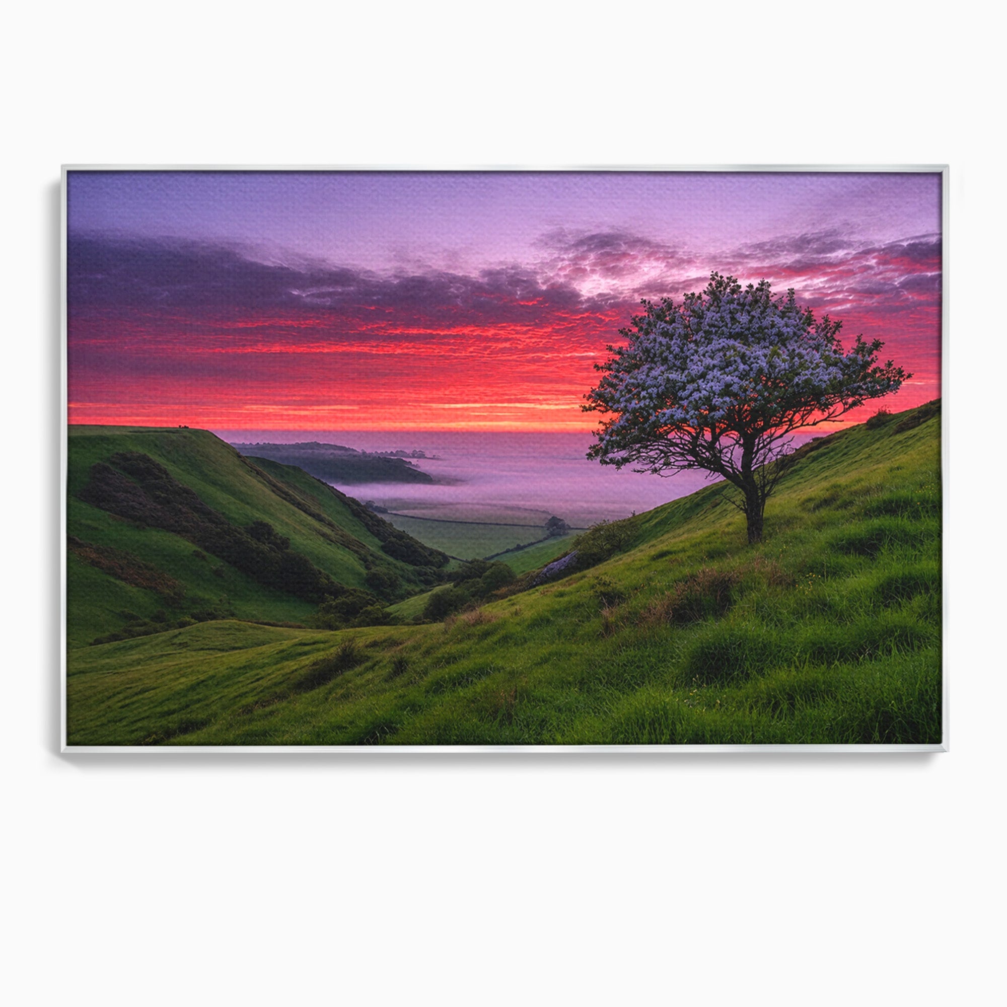 Tablou Canvas Premium LuxCanva® A1660, Apus Pe Dealuri, Apus, Dealuri, Natura, Copac, Living, Culori Vibrante