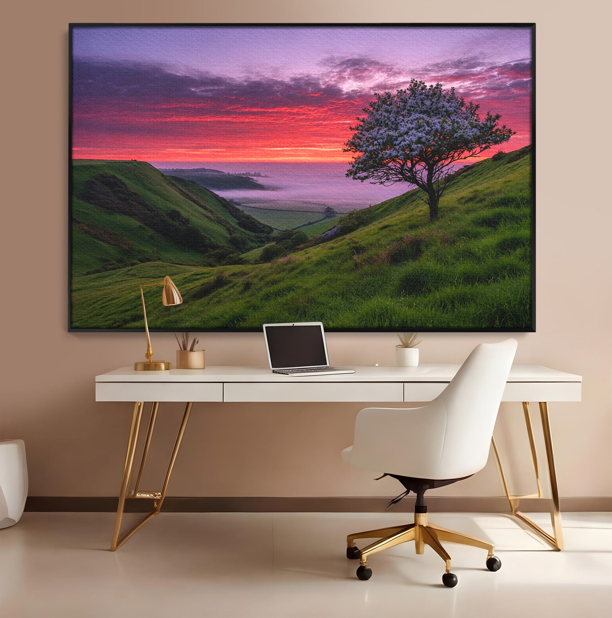 Tablou Canvas Premium LuxCanva® A1660, Apus Pe Dealuri, Apus, Dealuri, Natura, Copac, Living, Culori Vibrante