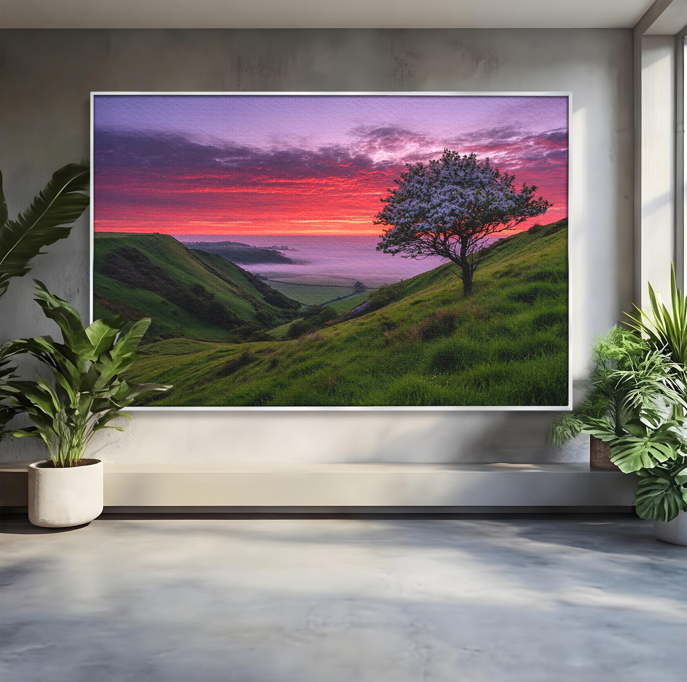 Tablou Canvas Premium LuxCanva® A1660, Apus Pe Dealuri, Apus, Dealuri, Natura, Copac, Living, Culori Vibrante