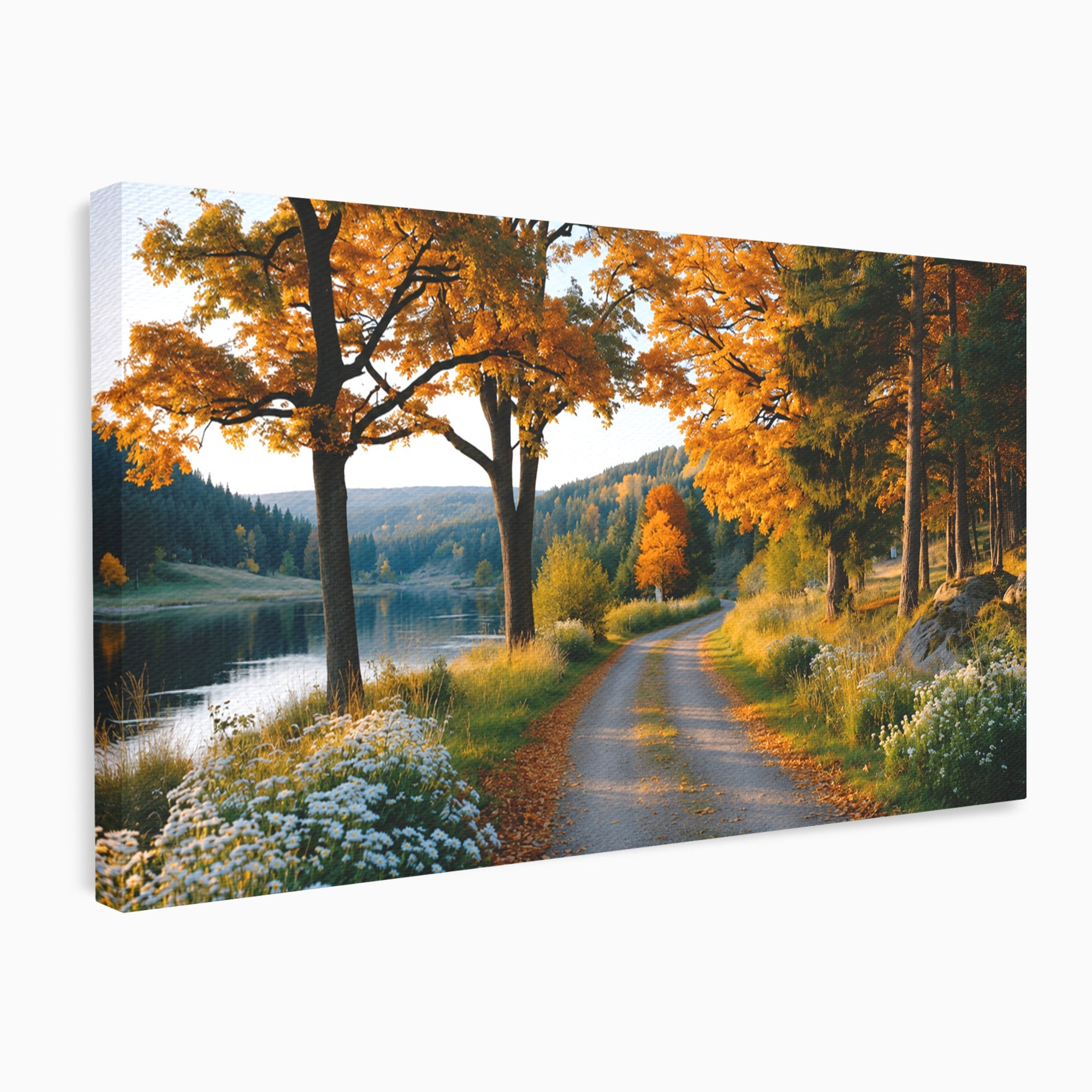 Tablou Canvas Premium LuxCanva® A1661, Toamna Pe Malul Lacului, Toamna, Lac, Peisaj, Natura, Living, Culori Vibrante