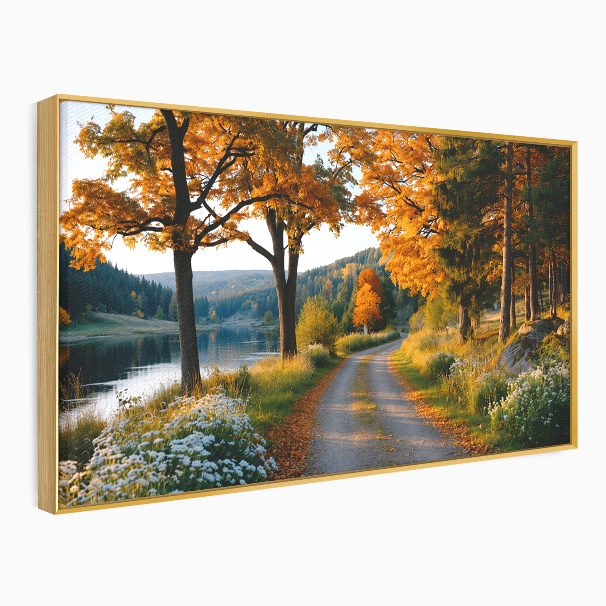 Tablou Canvas Premium LuxCanva® A1661, Toamna Pe Malul Lacului, Toamna, Lac, Peisaj, Natura, Living, Culori Vibrante